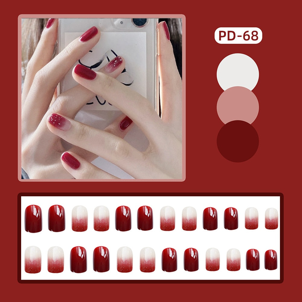 24pcs Lemon Short Wear Tips Nail False Patch Press on Nails Supplies for Professionals Artifical Fake Nails Faux Ongles Uñas PD-68-Fake Nails Art