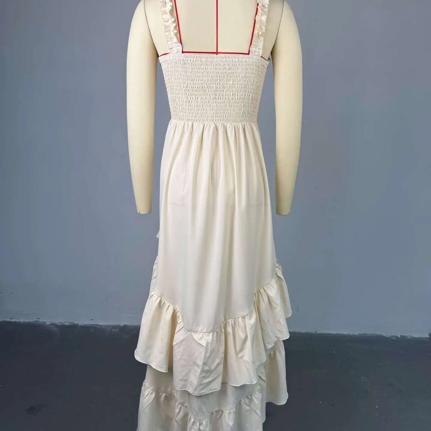 Women Strap Slash Neck Cascading Ruffles Drawstring Ruched Up Long Maxi Dress 2025 Birthday Evening Sexy Dresses Vestido