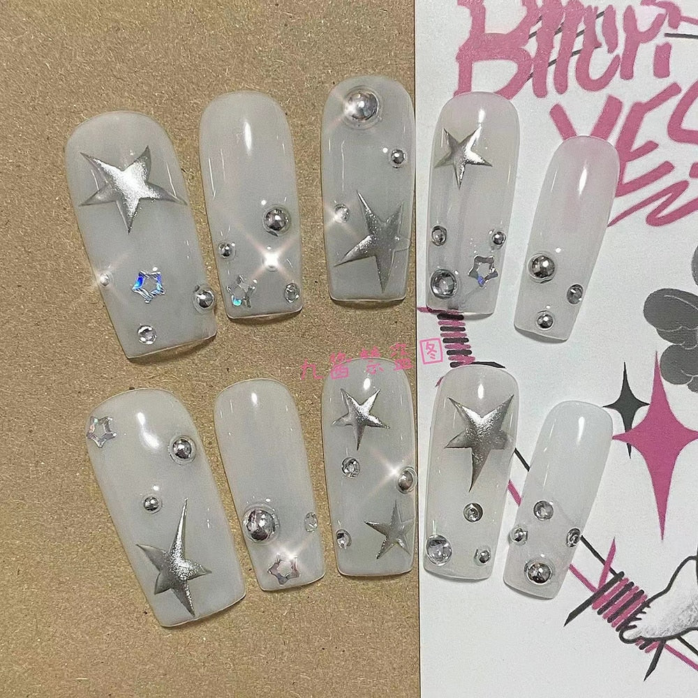 Summer Beach Travel Holiday Hello Kitty Conch Nails Girl Blue Youth Handwork Customizable Fake Nails Daughter Sister Gift