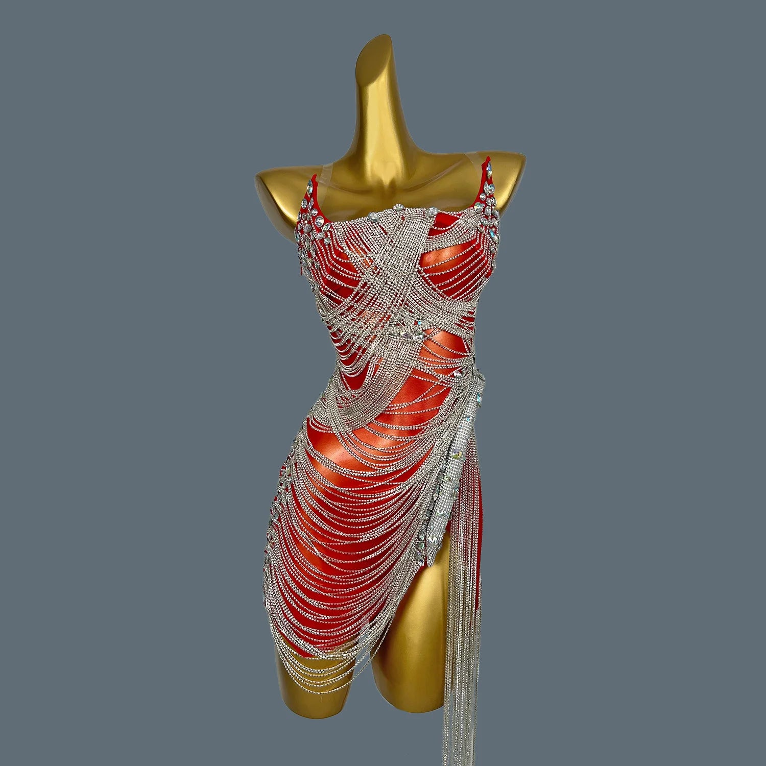 Luxurious Sparkly Rhinestone Evening Mini Dress for Women Fancy Nightclub Stage Performance Wear Dinner Party Sexy Dress Luoli Red