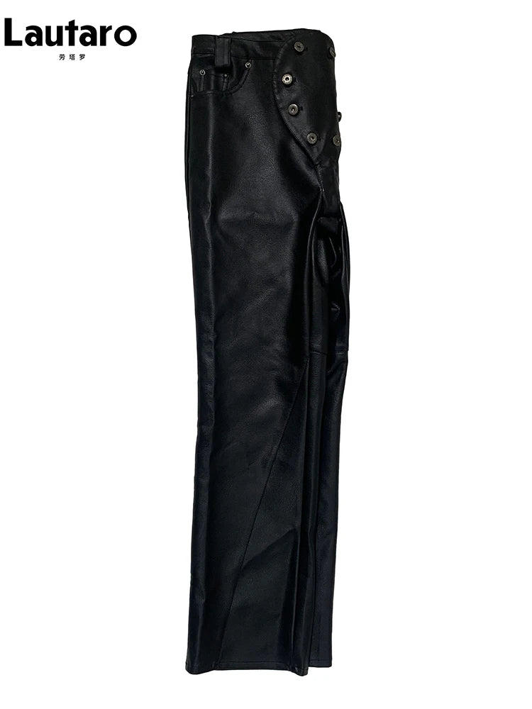 Lautaro Autumn Cool Long Waterproof Black Faux Leather Pants Men Rivet Luxury Mens Designer Punk Style Clothes European Fashion