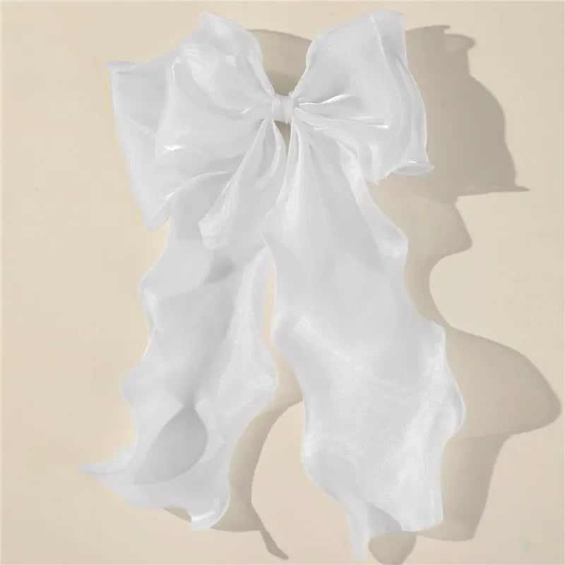 Sweet Chiffon Bow Hair Clips Girls Blue Shining Satin Bowknot Hair Clips Ribbon Bow Barrette Hairpin Grip Ponytail Clip Headwear white
