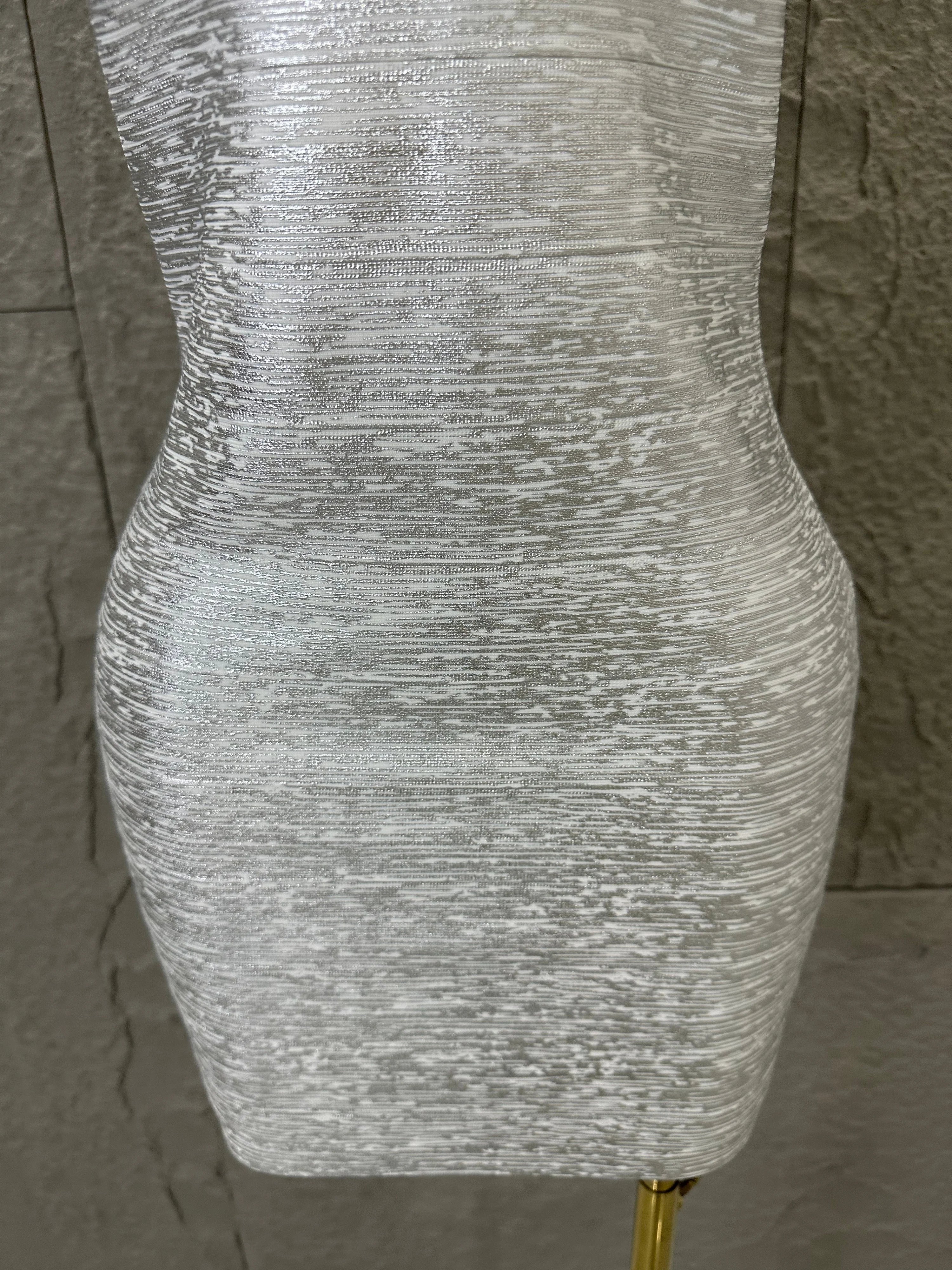 Women Sexy Elegant 2026 Silver Gold Metallic Bandage Mini Dress Women Sleeveless Bodycon Formal Event Cocktail Party Costume