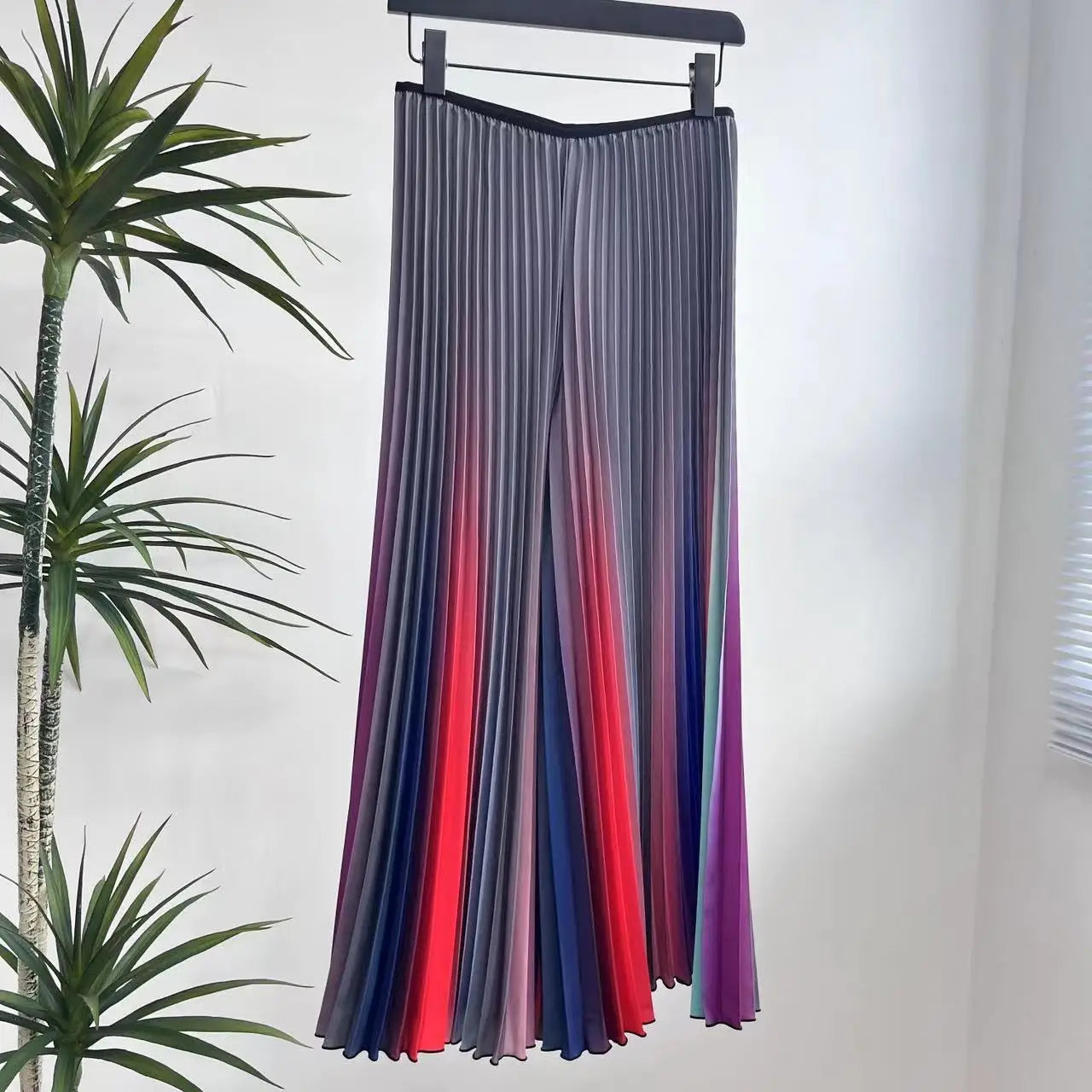 ALSEY Miyake Pleated Slim Hundred Fashion Rainbow Color Gradient Women's Office Lady Casual Pants Spring/Summer New GRAY One Size