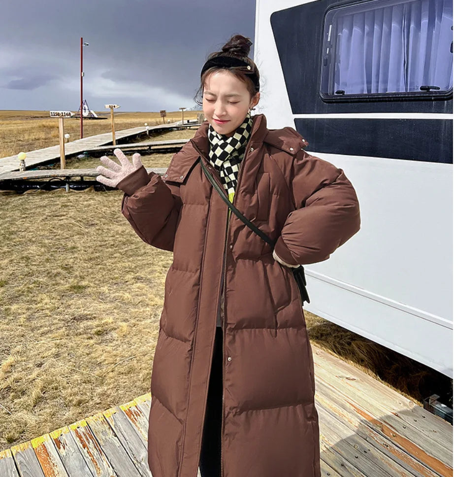 Winter and Autumn Women White Duck Down Hoodies Puffer Jackets Coats Warm Windproof Black White Coats coffee