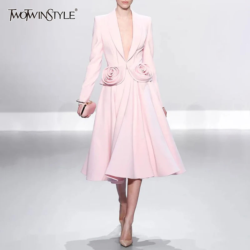 Elegant Two Piece Set For Women Shawl Collar Long Sleeve Spliced Appliques Top High Waist A Line Skirt Slim Sets