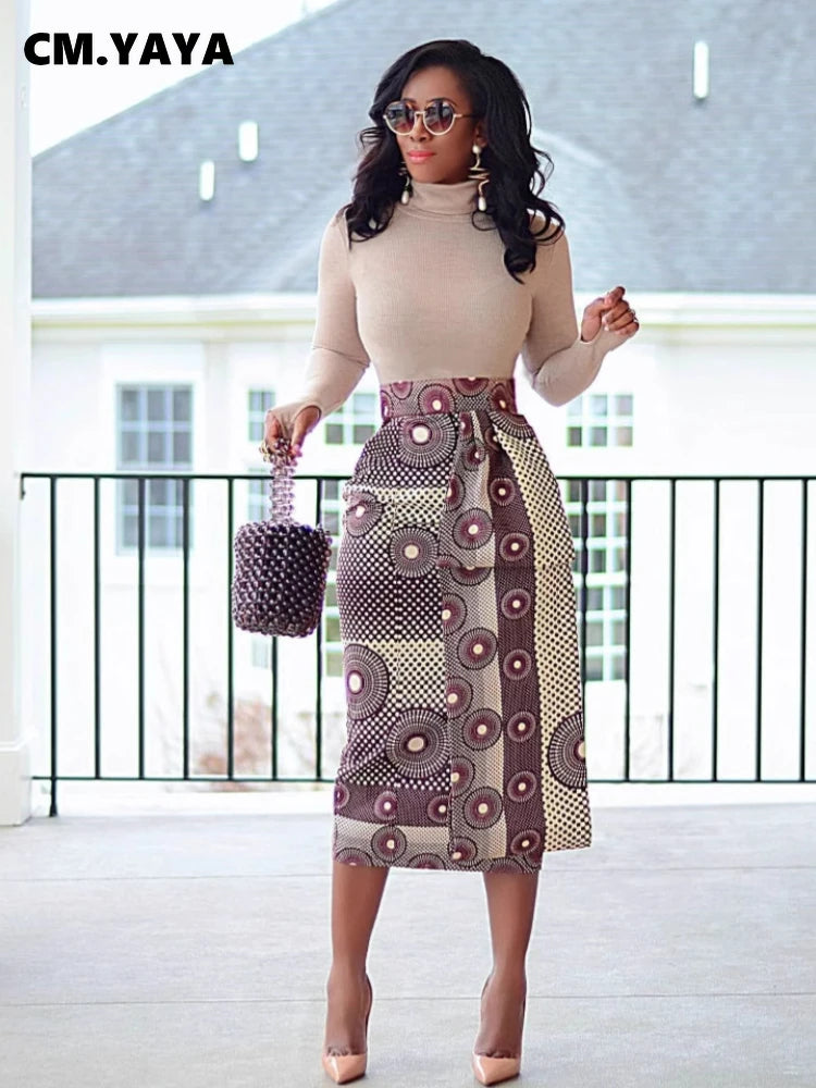 Women Skirts Print High Waist Stretchy Bodycon Midi Skirt Ladies Vintage Fashion Streetwear 2024 Autumn Winter Elastic