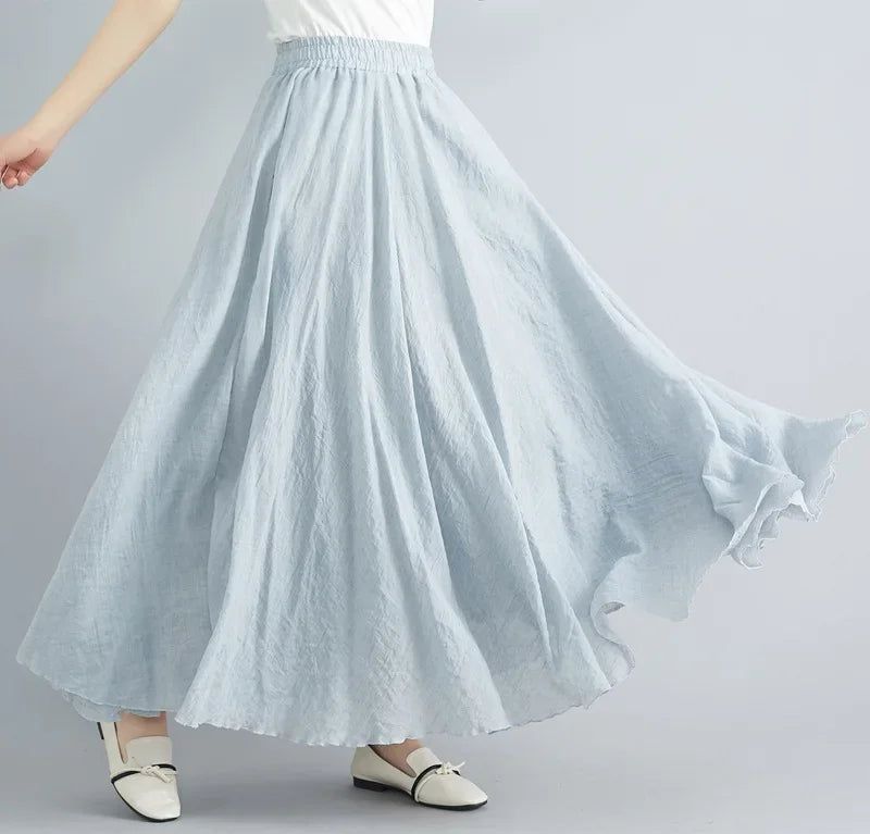 Fashion Cotton Linen Clothes Women Skirts Maxi Y2k Elegant Beach Saia Ropa Mujer Casual Vestido Boho Long Skirt Faldas Harajuku light gray