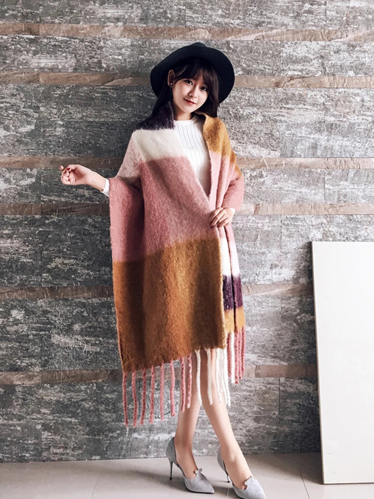 Winter Plaid Vintage Scarf Women Men Preppy Scarves Warm Pashmina Foulard Bufanda Male Mujer Thick Wrap Shawl