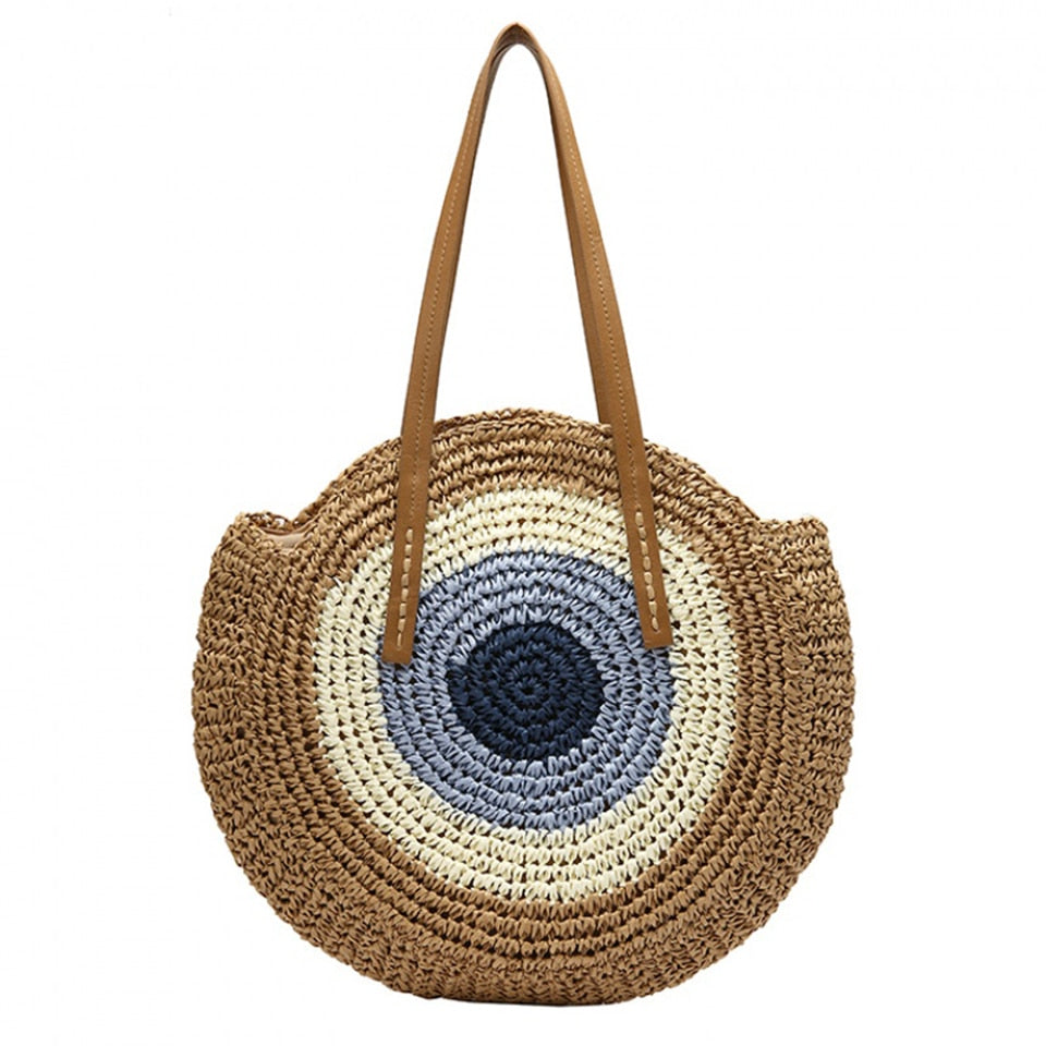 Summer Straw Handbag Wooden Handle Large Capacity Paper Rope Woven Straw Bag 2024 New Fashion Summer Vacation Travel Beach Bag brown20