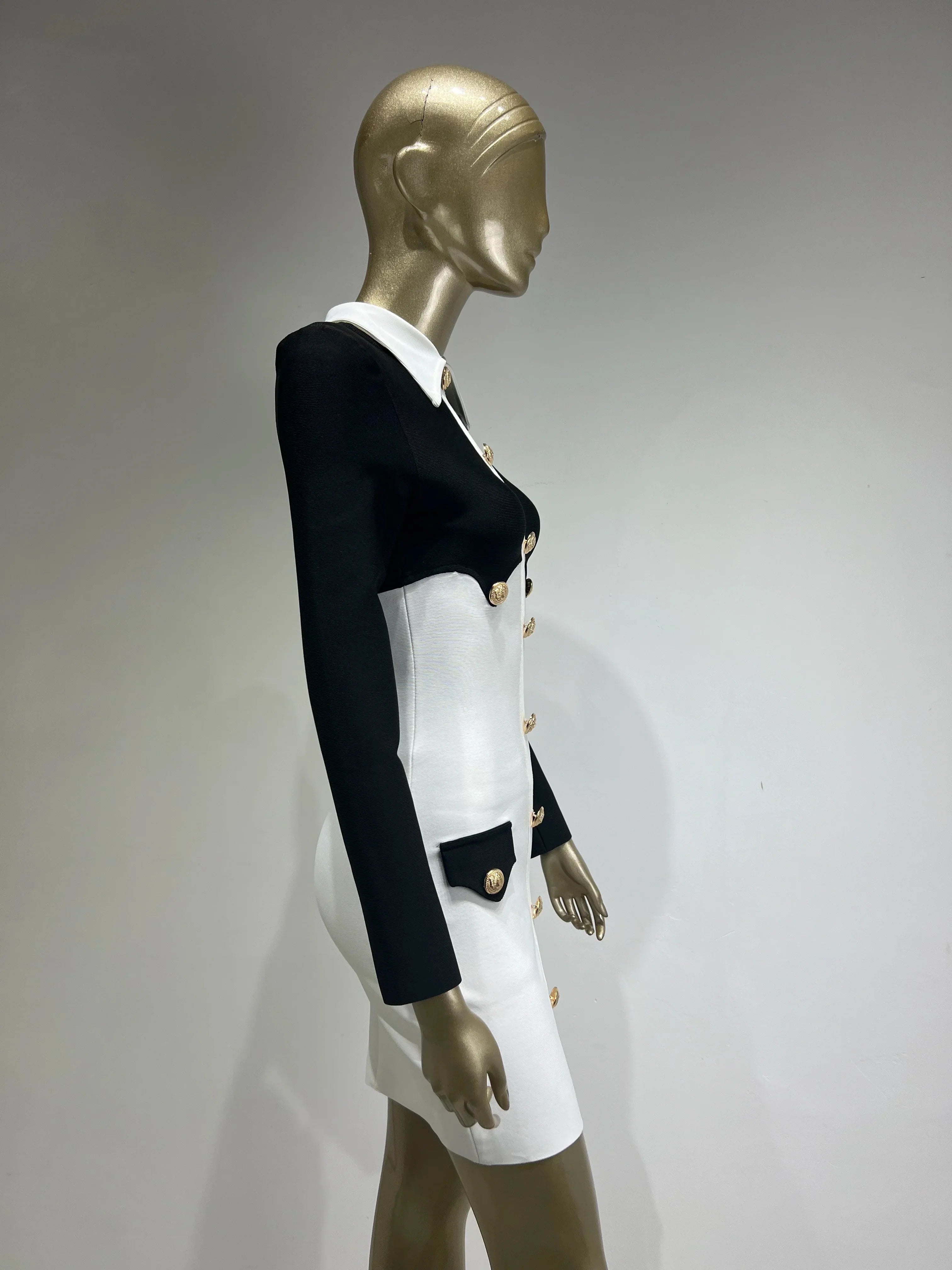 New Spring Women Long Sleeve Sexy Button Bodycon Mini Bandage Dress Elegant Evening Party Celebrate Dress Wholesale