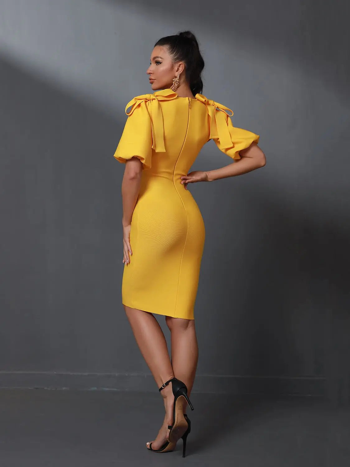 Yellow Bandage Dress Women Sexy Party Dress Bodycon Elegant Draped Deep v Neck Birthday Evening Club Outfits Summer 2023