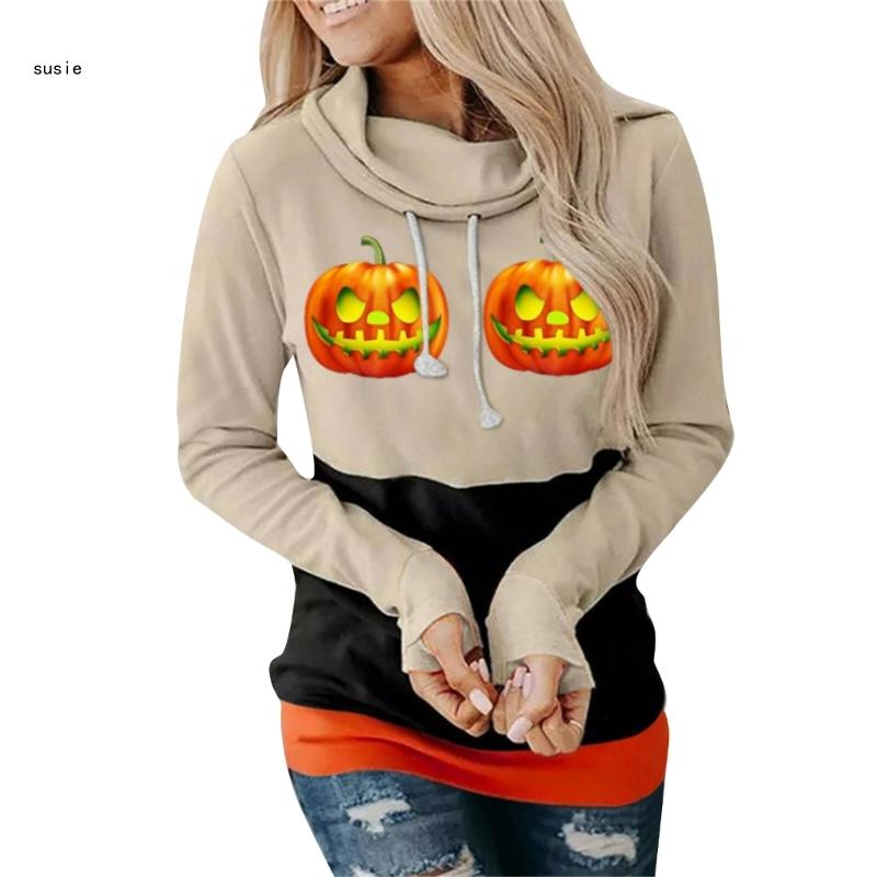 X7YA Womens Oversized Hoodies Sweatshirts Halloween Hooded Pullover Tops Sweaters Casual Loose Fall Fashion Outfits Clothes