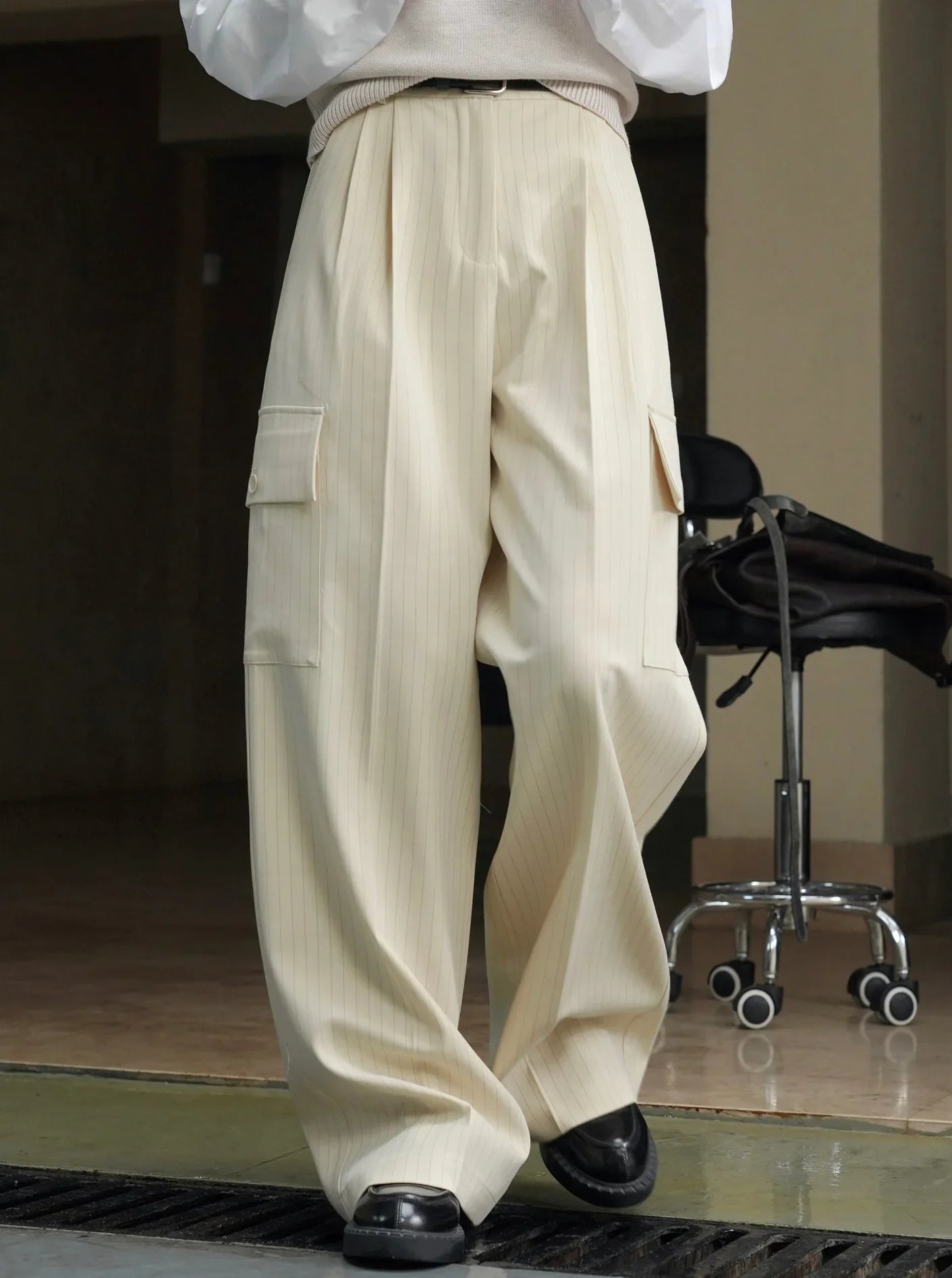 Spring and autumn women's casual striped high waisted loose pants