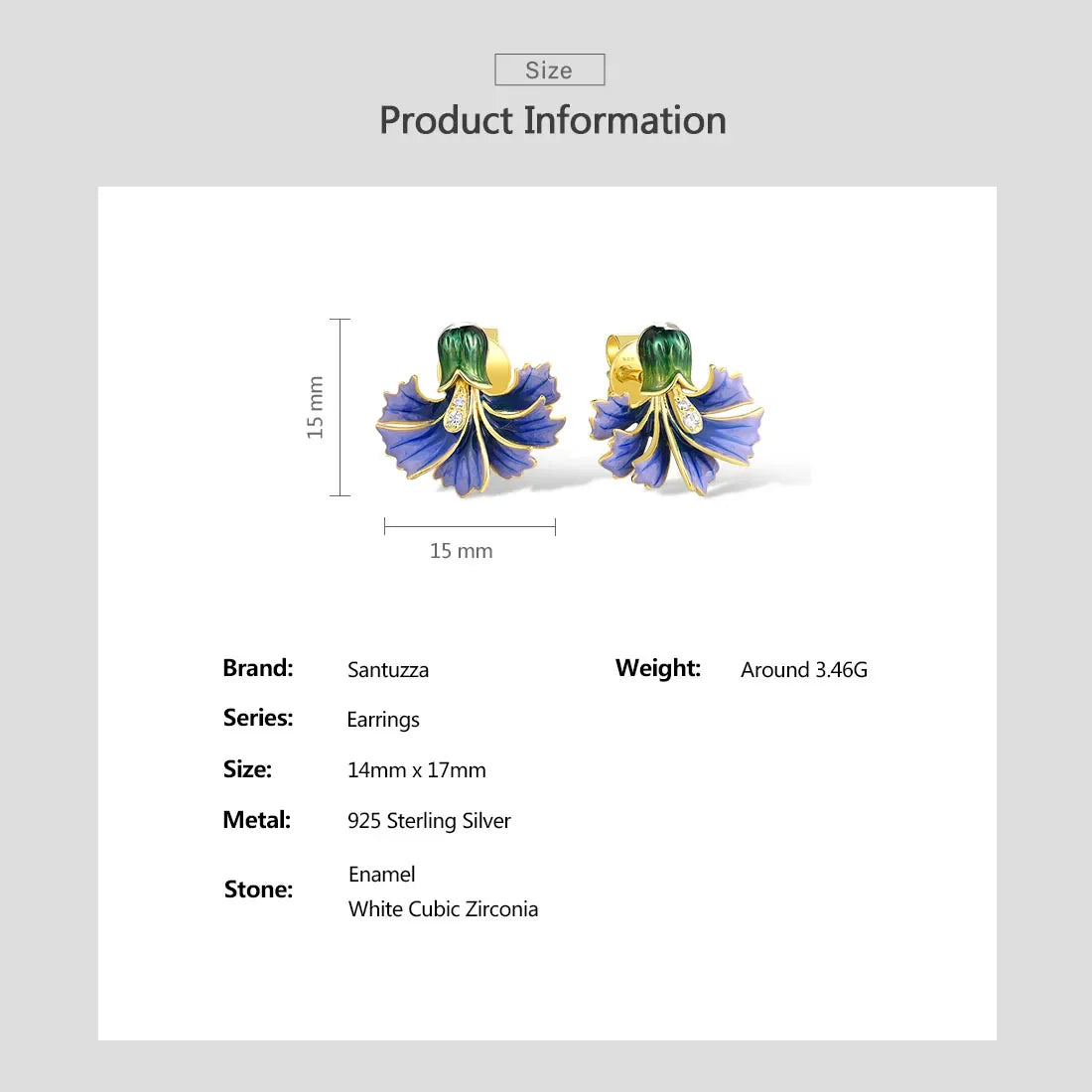 SANTUZZA Real 925 Sterling Silver Earrings For Women White CZ Blue Enamel Floral Elegant Wedding Engagement Gift Fine Jewelry