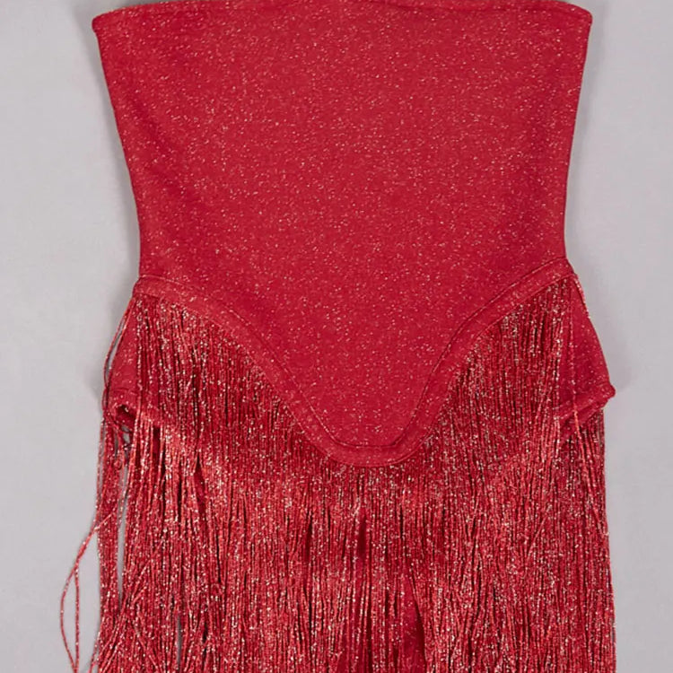 2024 Sexy Women's Black Bandage jumpsuit Tassel Dress Strapless Sleeveless Slim Fit Long Dresses Cocktail Evening Party Vestidos