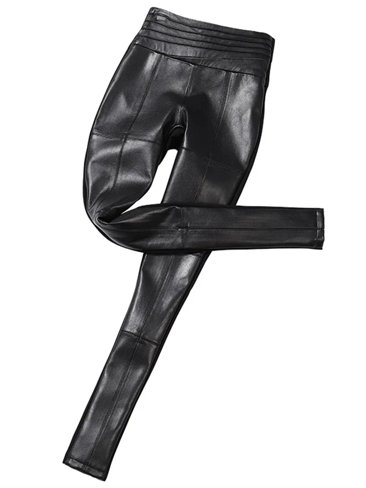 Spring Autumn Fitted Black Soft Stretchy Pu Leather Pencil Pants Leggings Women High Waist Elegant Bottoms 2022 Fashion