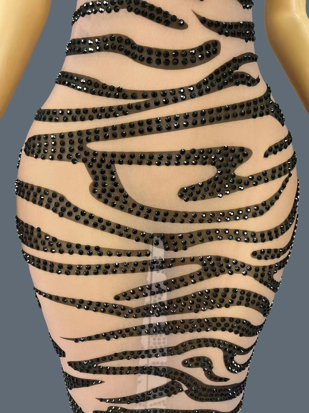 New Black Rhinestone Sheer Mesh Leopard Print Strap Chic Gown for Nice Figure Women Birthday Party Queen Maxi Dress Modengbaowen