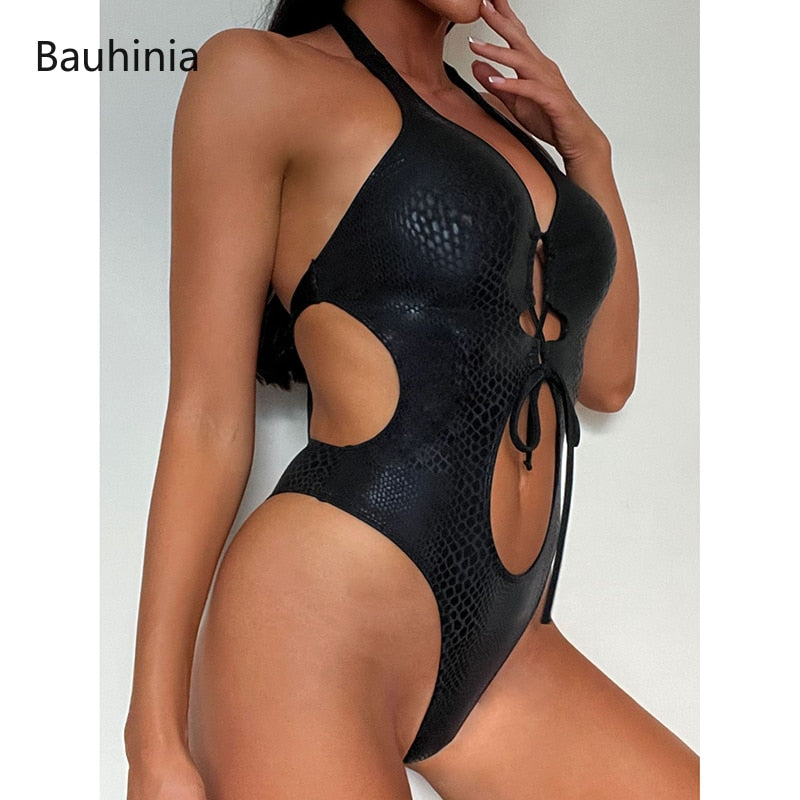 Summer Sexy V-neck One Piece Swimsuit - Hollow Swimwear Monokini Bodysuits Bathing Suit
