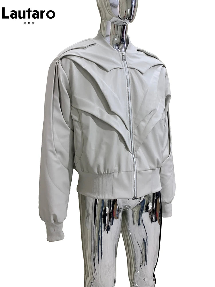 Mauroicardi Autumn Winter Short Matte Pu Leather Bomber Jacket Men Long Sleeve Luxury Designer European Fashion Emo Clothes 2025