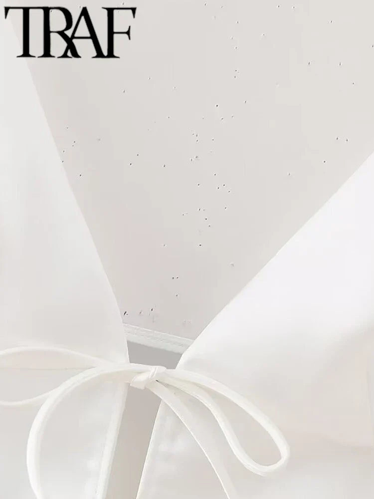 TRAF New Style Bowknot Tied Women Camis Summer V Neck Straps Tanks Sleeveless Backless Sexy Tanks Slim Female Crop Top Y2K