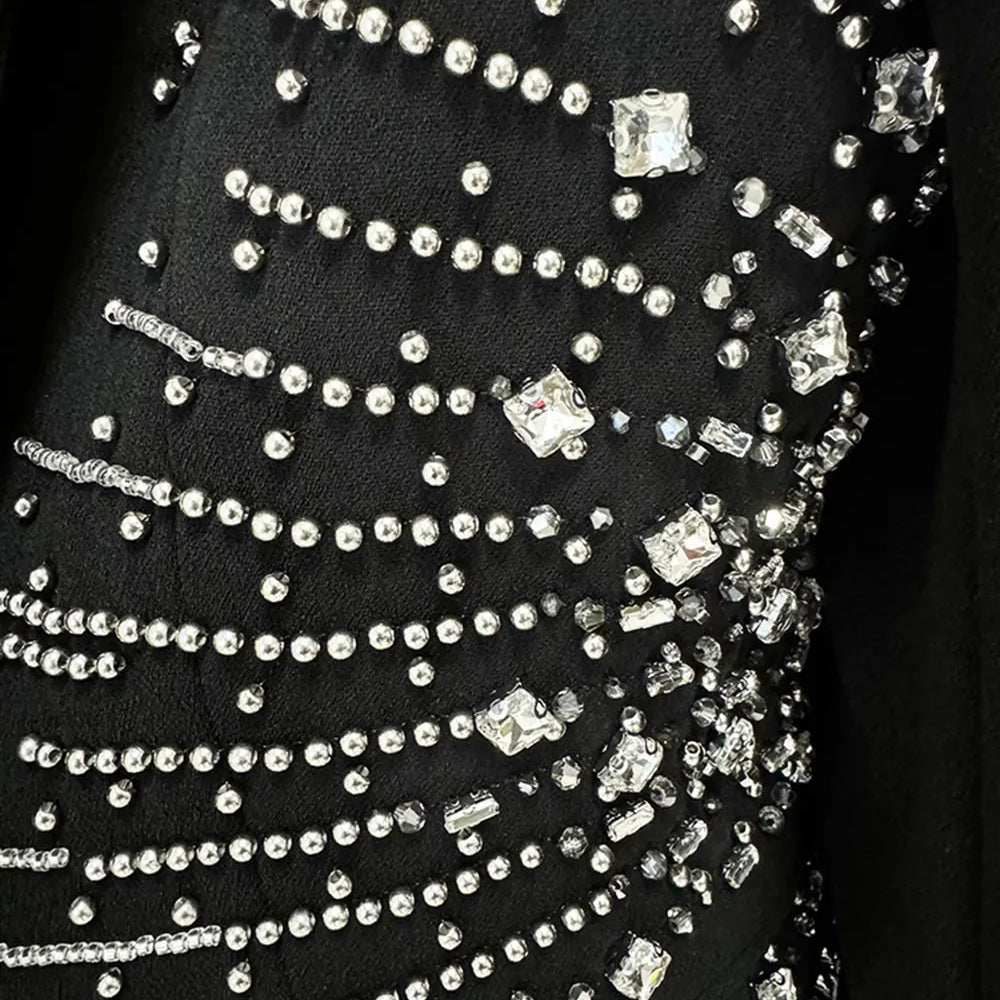 2024 Elegant Women's Light Luxury Diamond Design Suit Pants Set with Collar Long Sleeve Slim Fit Suit Coat+Two Piece Pants Set