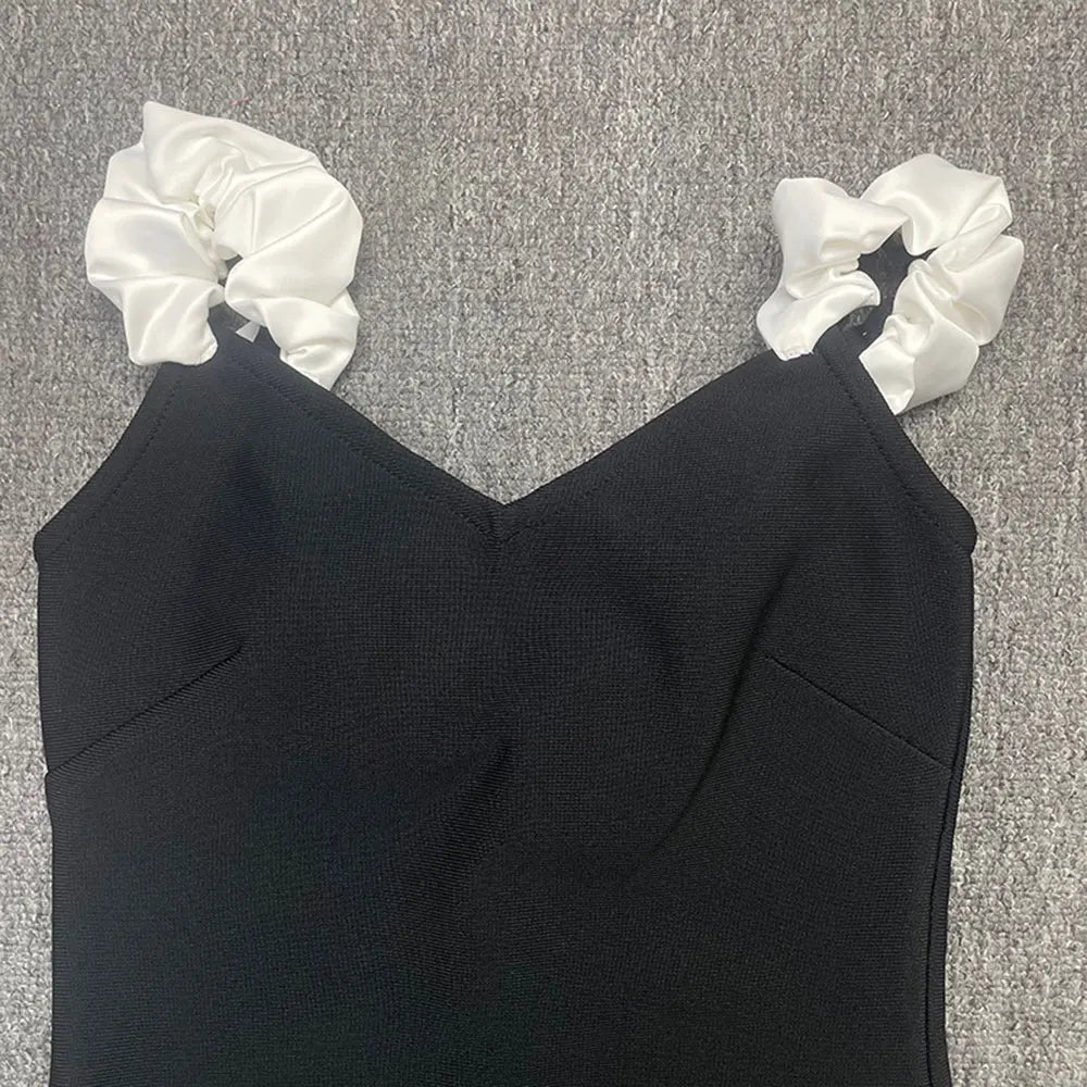 2024 Sexy Women'S Patchwork Draped Design Bandage Dress Spaghetti Strap Sleeveless Bodycon Backless Midi Dress Party Vestidos