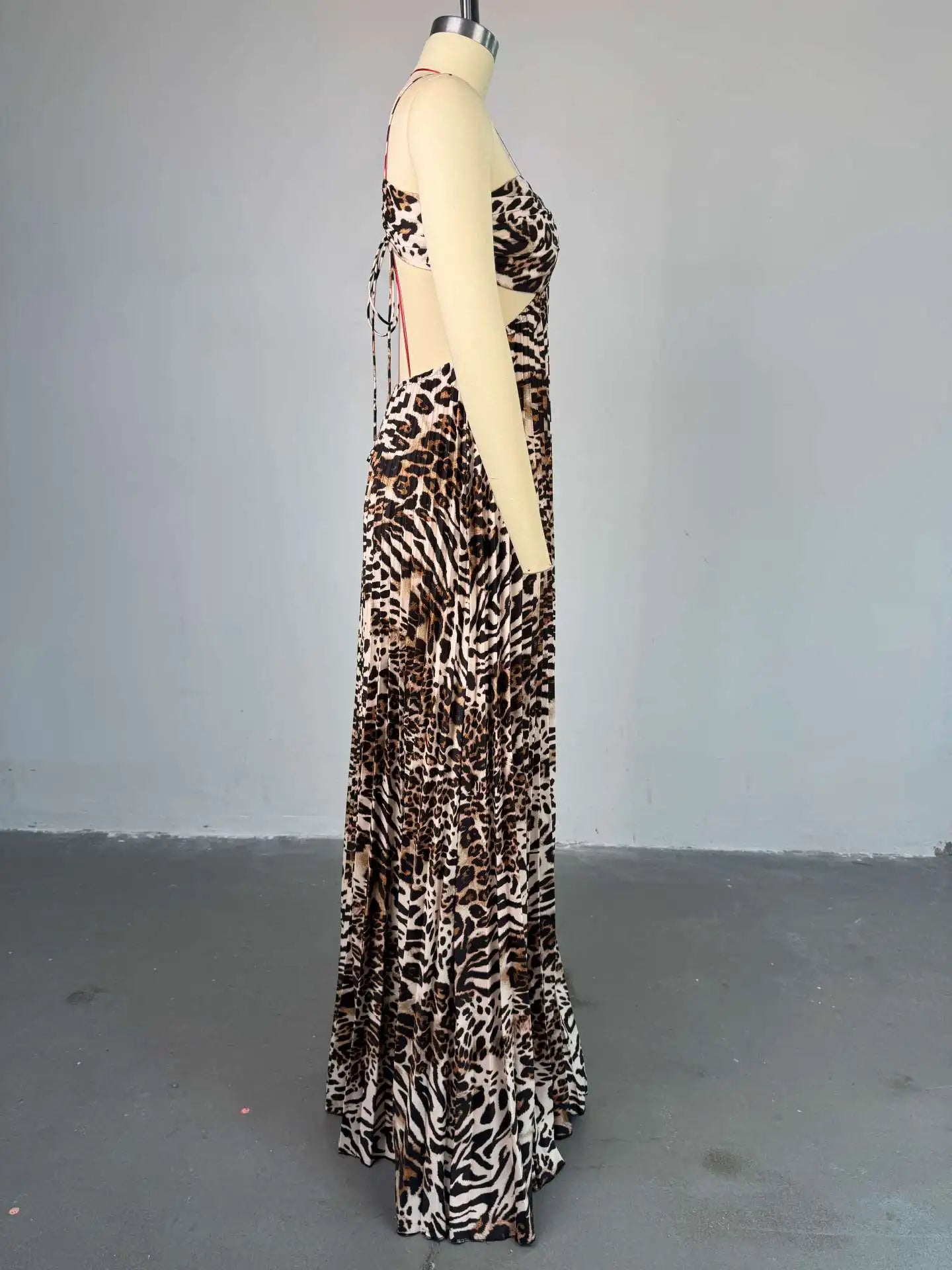 Elegant Women Leopard Print Sleeveless Strapless Floor-Length Long Dress 2025 Beach Party Birthday Sexy Pleated Dresses
