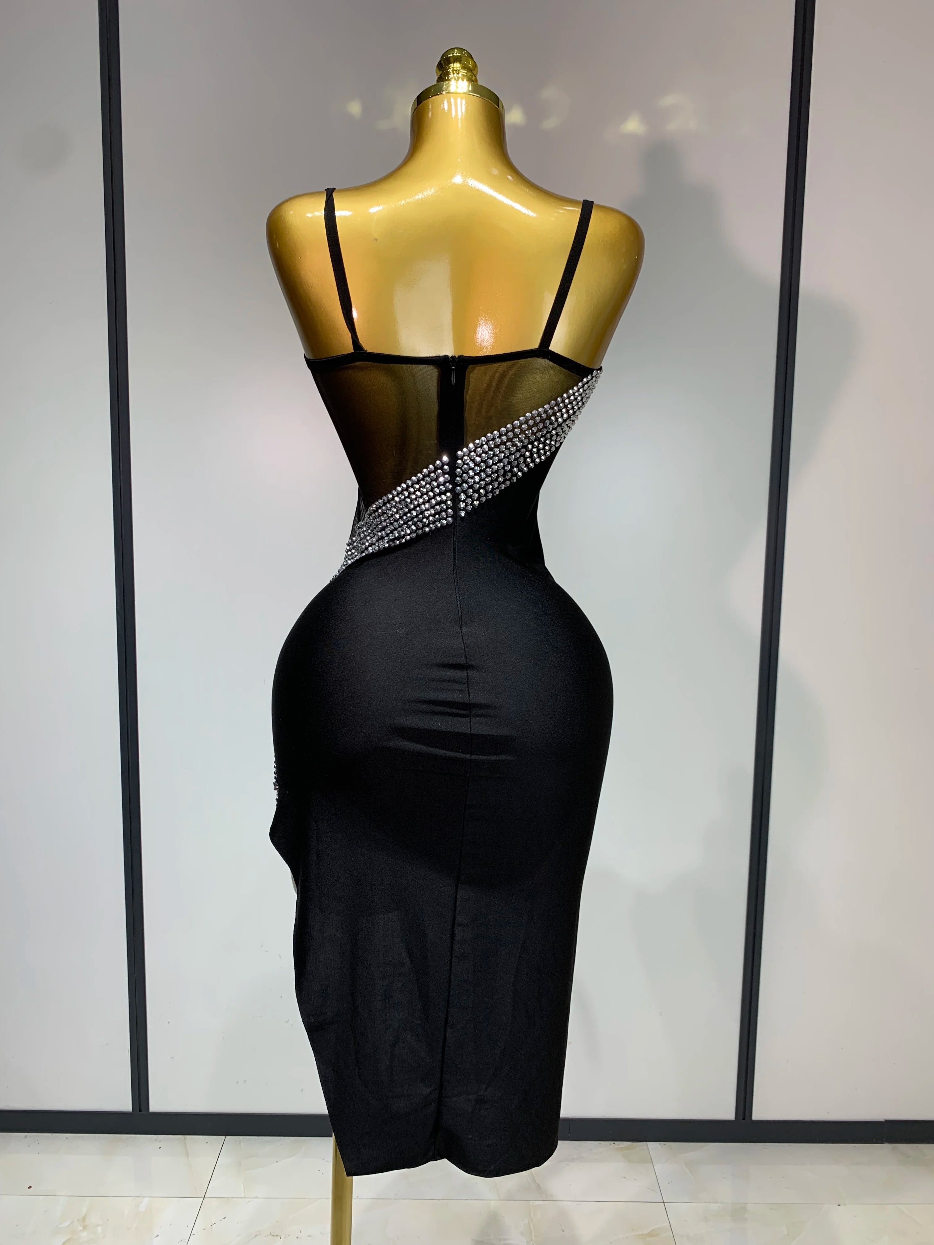 Sparkly Rhinestones Mesh Evening Party Dress Women Sexy Festival Celebrate Dj Nightclub Singer Stage Outfit Birthday Dress