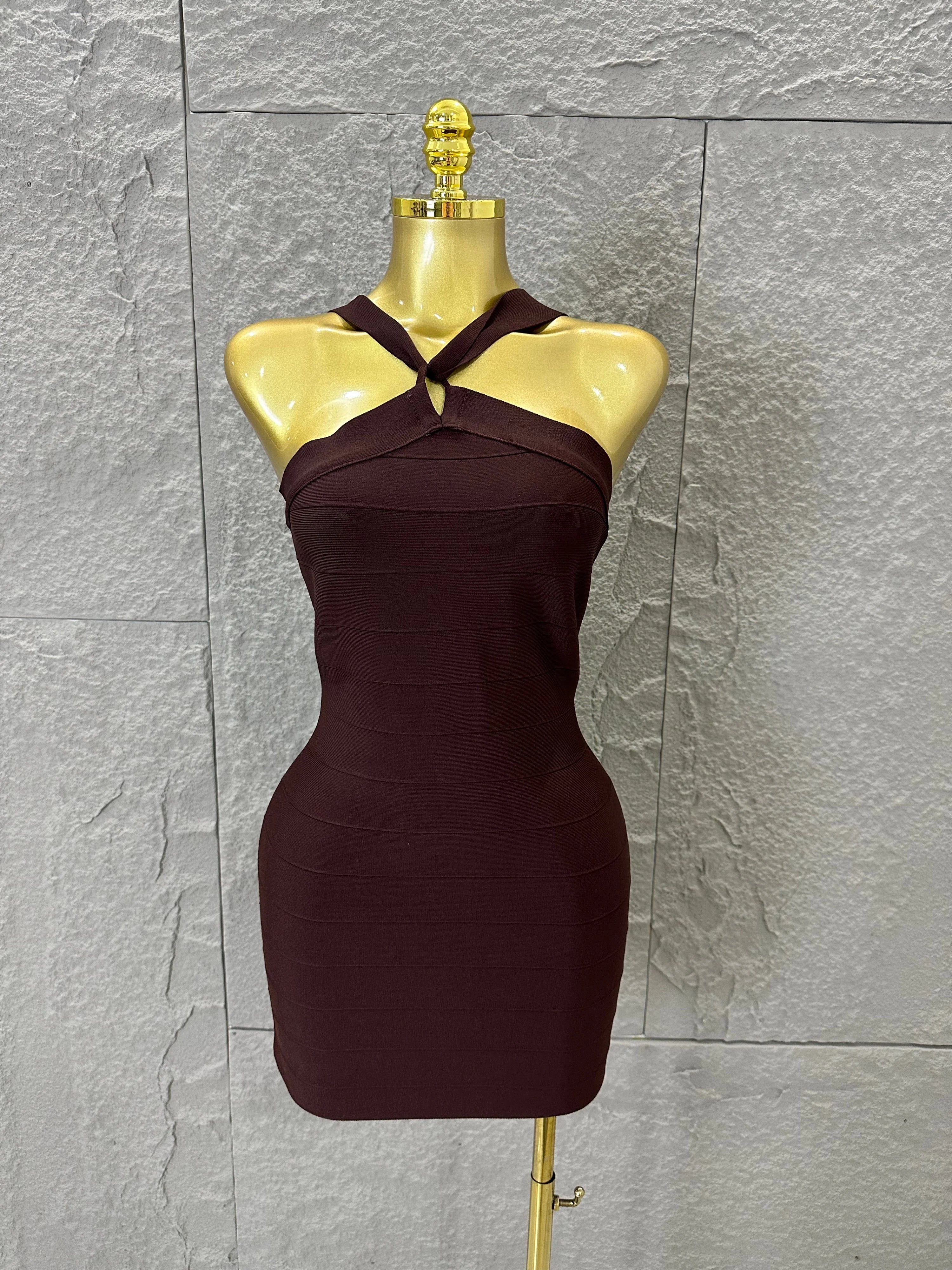Sexy Deep V Red 3D Flower Applique Dress Slim Fit Bodycon Bandage Night Out Wedding Guest Club Cocktail Evening Party Outfit Brown