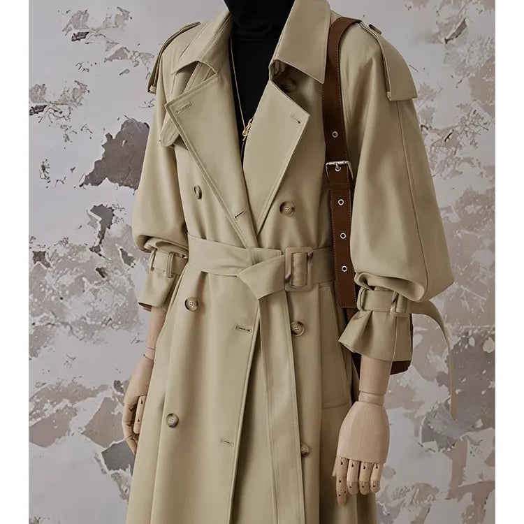 Lautaro Spring Autumn Oversized Khaki Long Trench Coat for Women Double Breasted Loose Casual Black Korean Fashion Overcoat 2025 Light Khaki