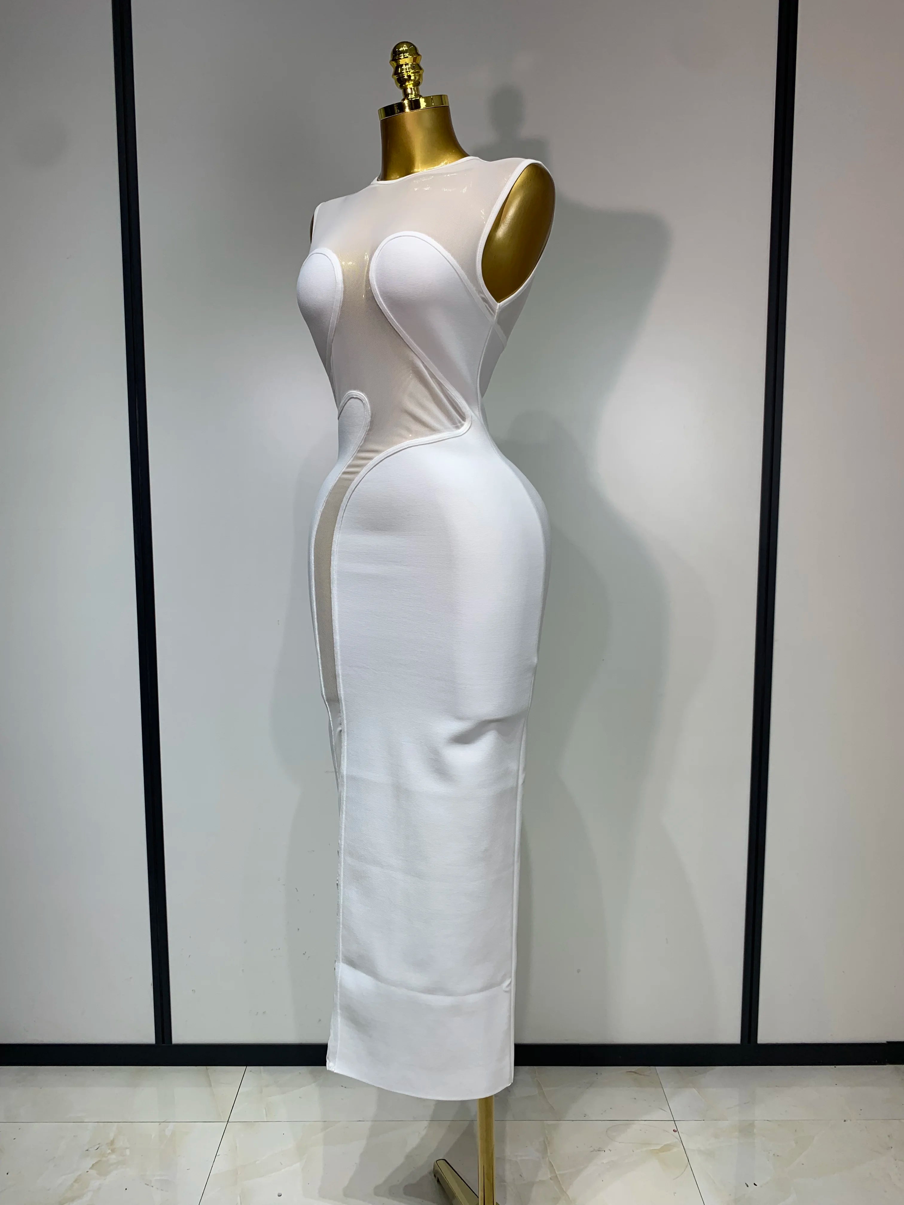 Sexy O Neck Mesh Bodycon Bandage Dress Evening Party Gown 2025 Celebrity Elegant Luxury Birthday Club Dresses