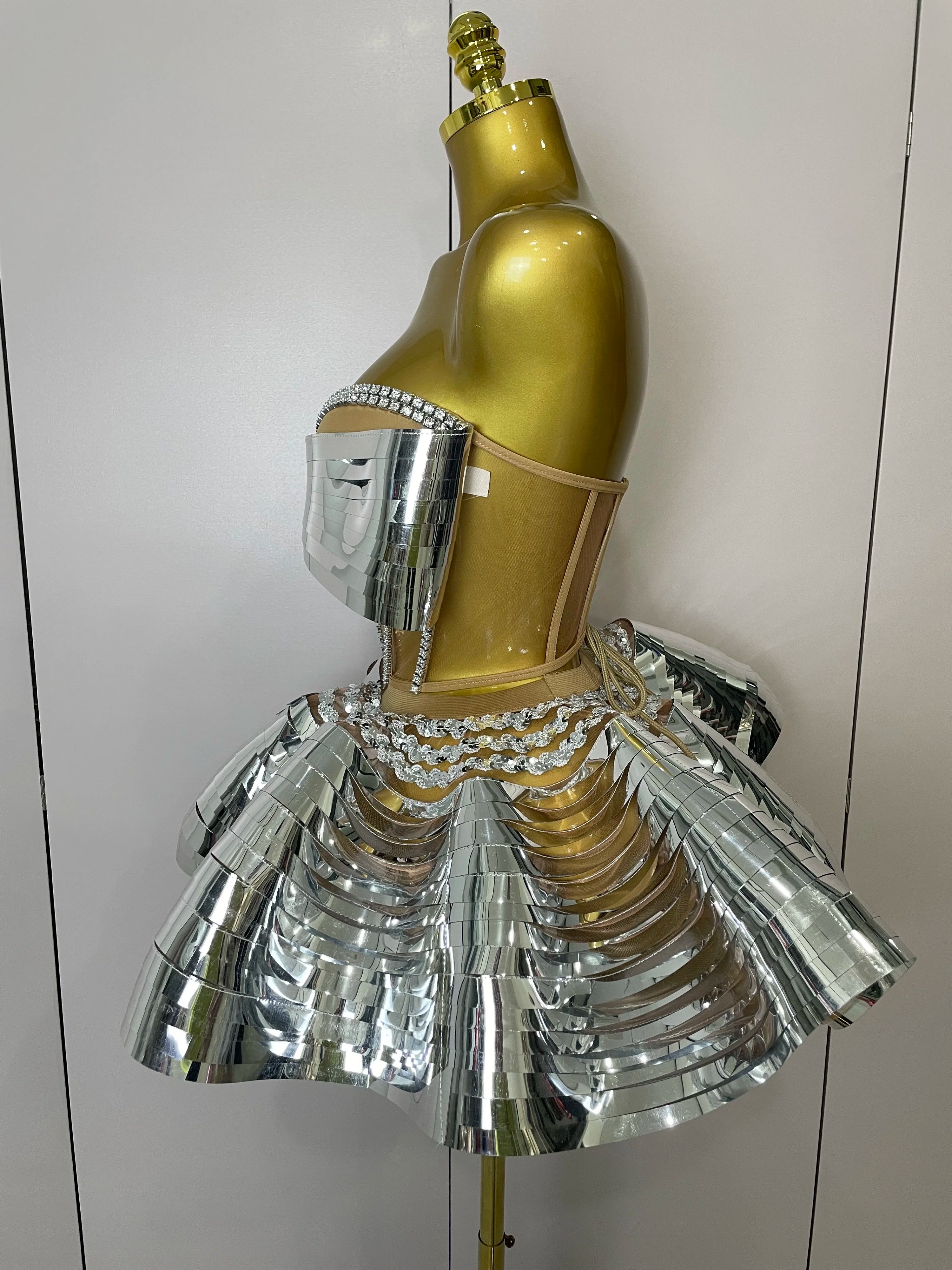 2025 Women Silver Sequins Rhinestone Sexy Backless Two Piece Set Birthday Party Club Fancy Outfit Stage Performance Costume