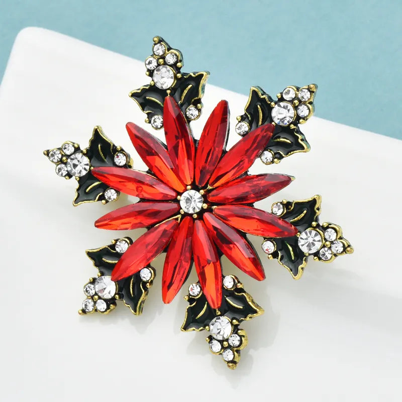 Wuli&baby Red Snowflake Brooches For Women Unisex Rhinestone Beauty Christmas New Year Flower Party Brooch Pin Gifts