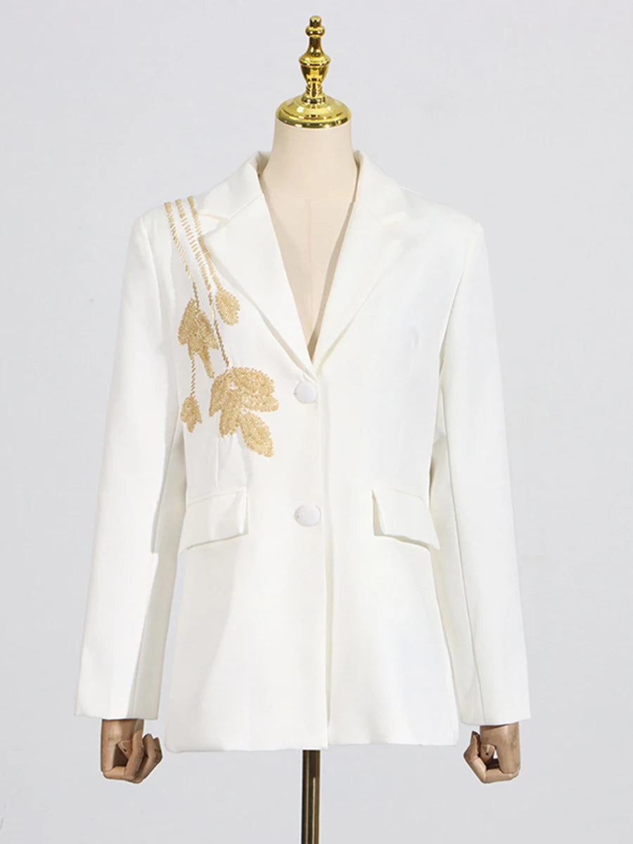 Solid Slimming Two Piece Sets for Women Lapel Long Sleeve Patchwork Bead Top High Waist Pant Temperament Set Female