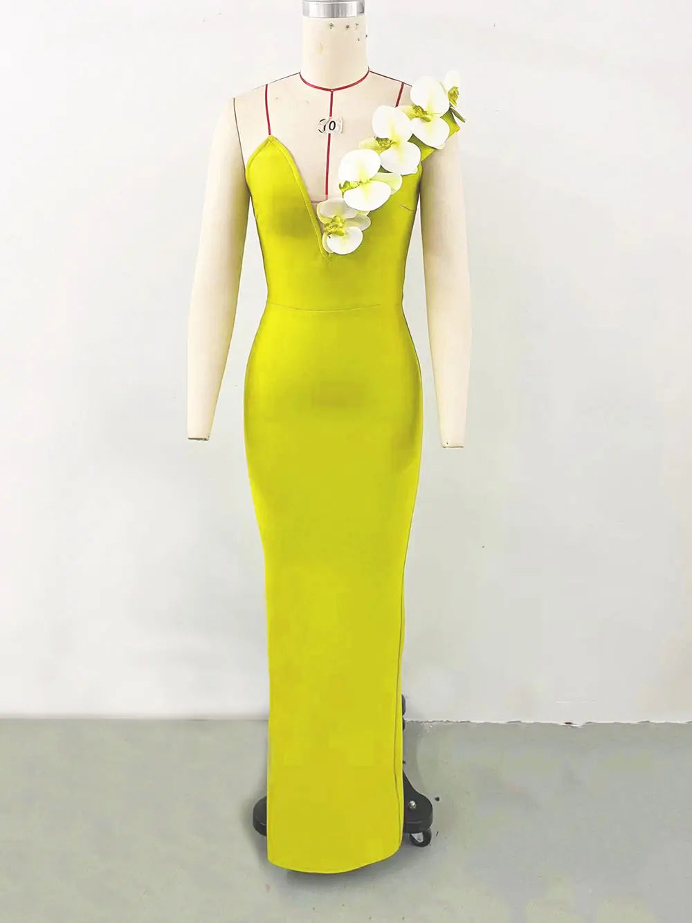 2024 Sexy Women's 3D Flower Decoration Long Dress Strapless Sleeveless Bodycon Backless Max Dress Cocktail Evening Party Vestido Yellow