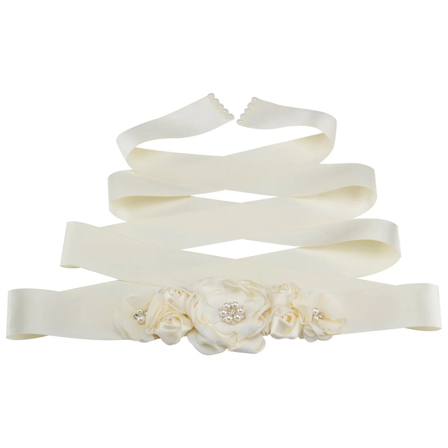Wedding Accessories Bridal Belts Satin Flower Sash Woman Girl Belts Flower Bead Belts Floral Belt Wedding Rhinestone Flower Belt 3-Ivory