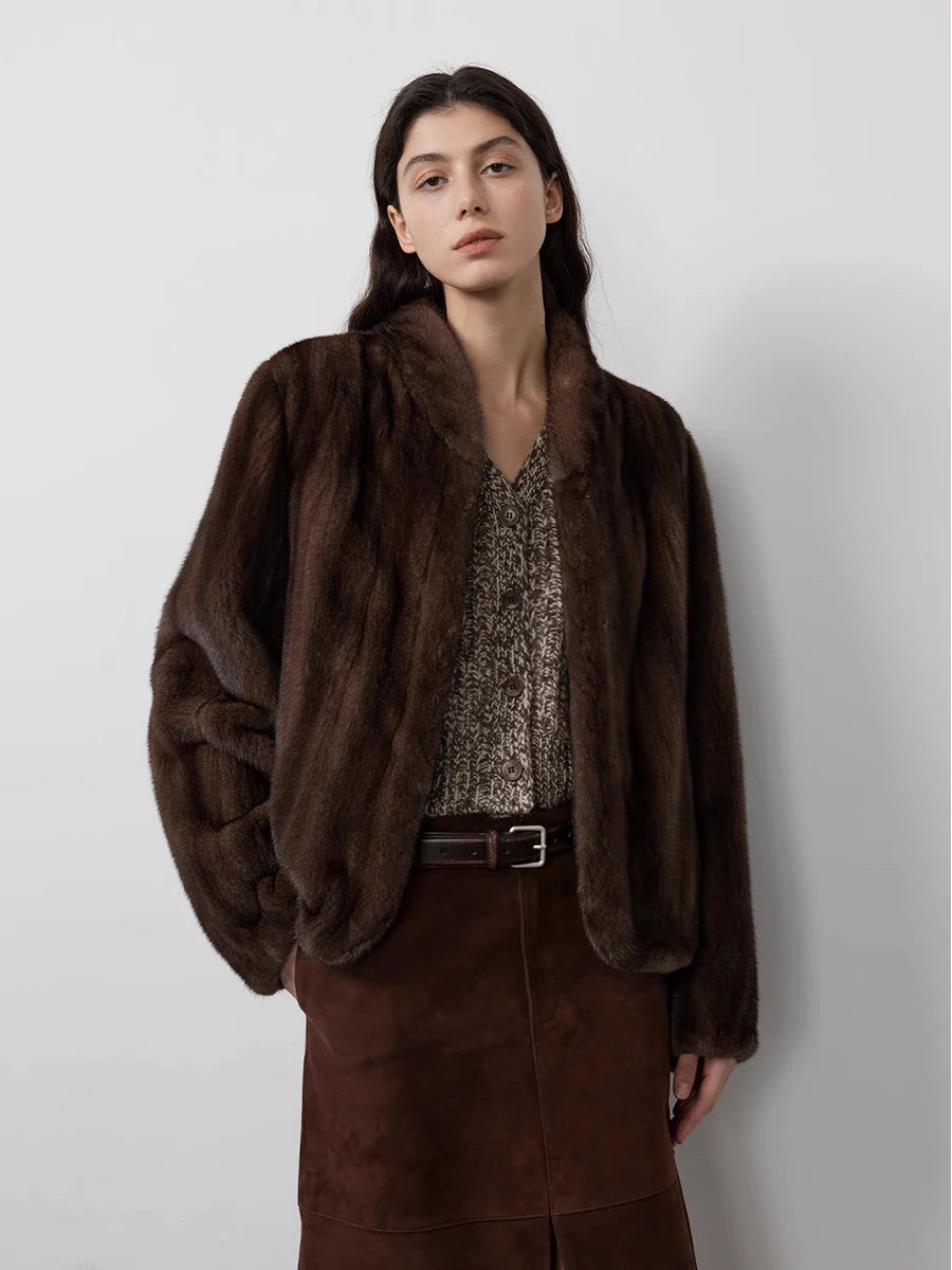 Lautaro Autumn Winter Short Brown Thick Warm Soft Faux Mink Fur Coat Women Stand Collar Elegant Luxury Chic Fluffy Jacket 2025