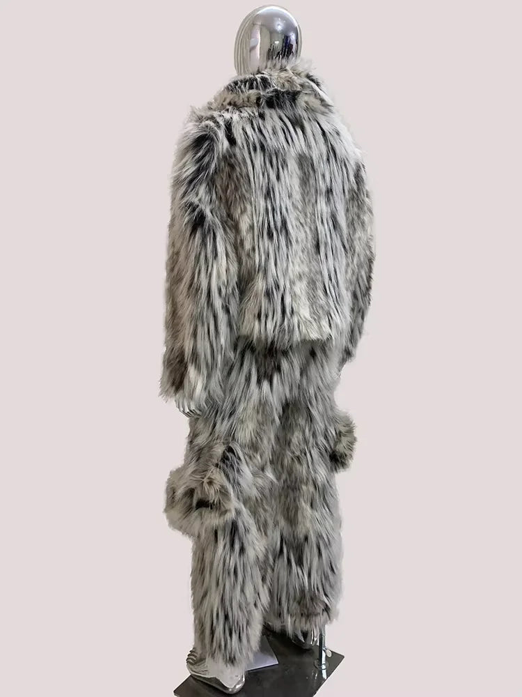 Mauroicardi Winter Long Colorful Thick Warm Hairy Fluffy Faux Fox Fur Wide Leg Pants Men Luxury Designer Emo Clothes Streetwear