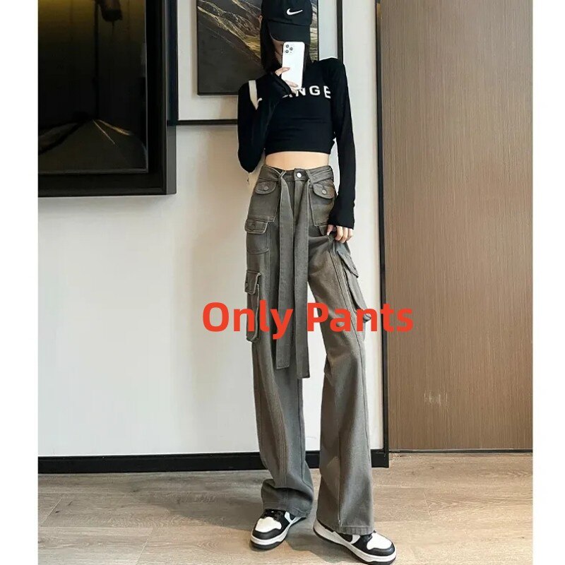 Women's Autumn Winter Suit Korean Elegant Loose Short Sweater Vest Cargo Pants 3 Piece 2024 New Casual Sportswear Matching Set Only Pants