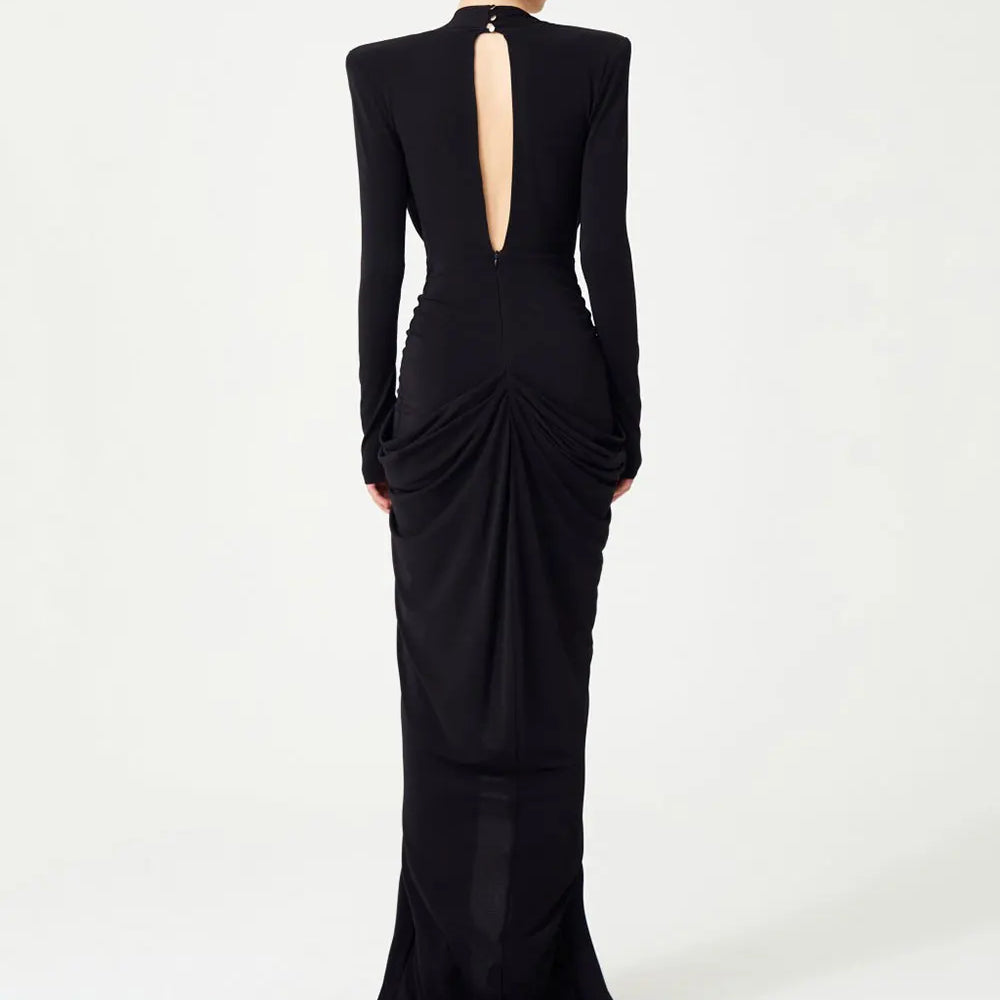 2025 Sexy Women's Light Luxury Maxi Dress Deep V-neck Long Sleeve Three Dimensional Beaded sequin Design Bodycon and Floor Dress