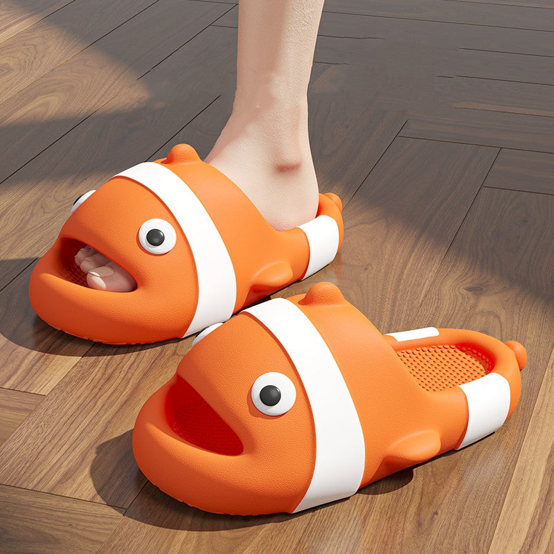 Shark Shape Summer Women Thick Flat Platform Slippers Non-Slip Home Cute Cartoon Indoor Outdoors Couples Ladies Shoes orange