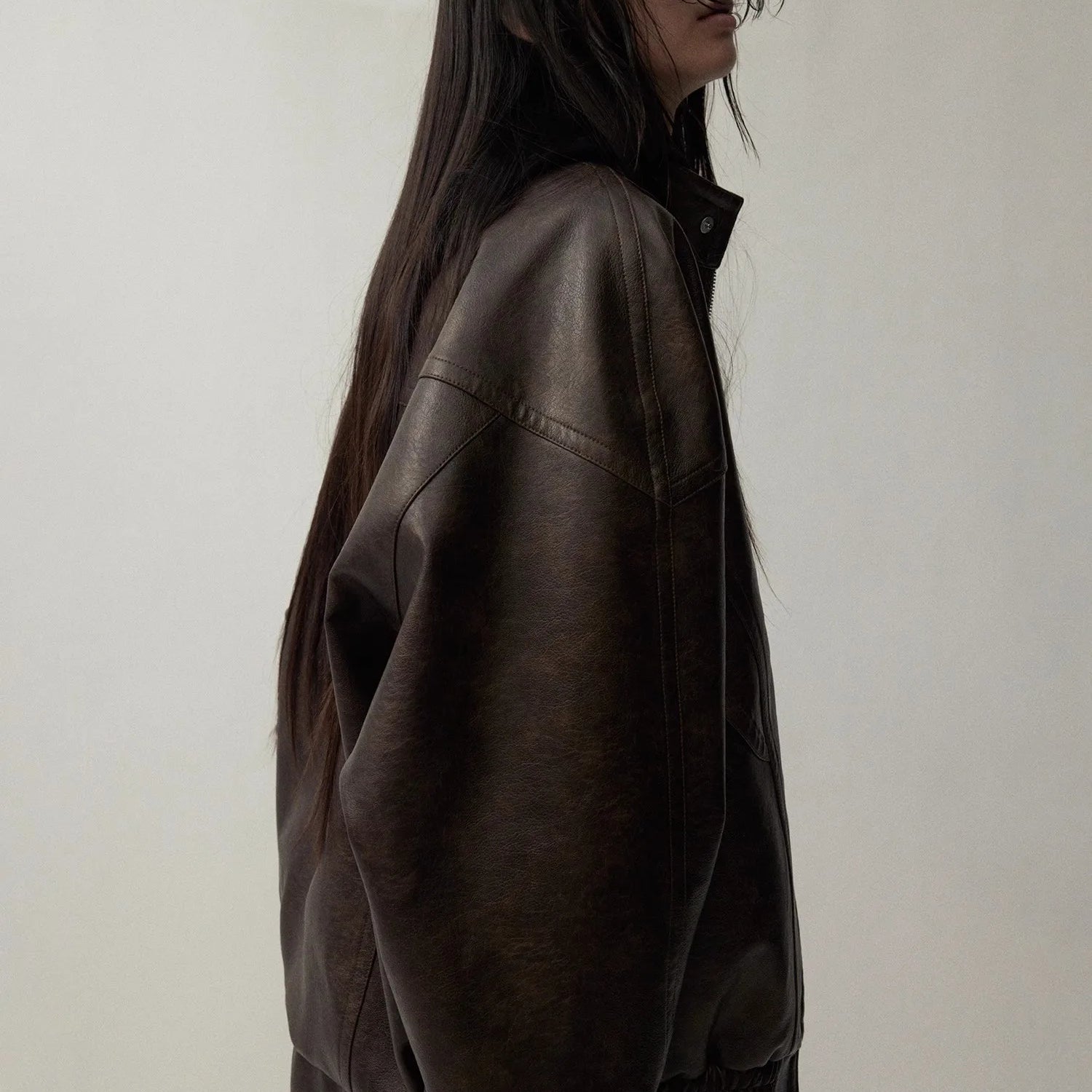 Lautaro Autumn Cool Handsome Distressed Brown Oversized Pu Leather Jacket Women Zippper Stand Collar American Retro Clothing