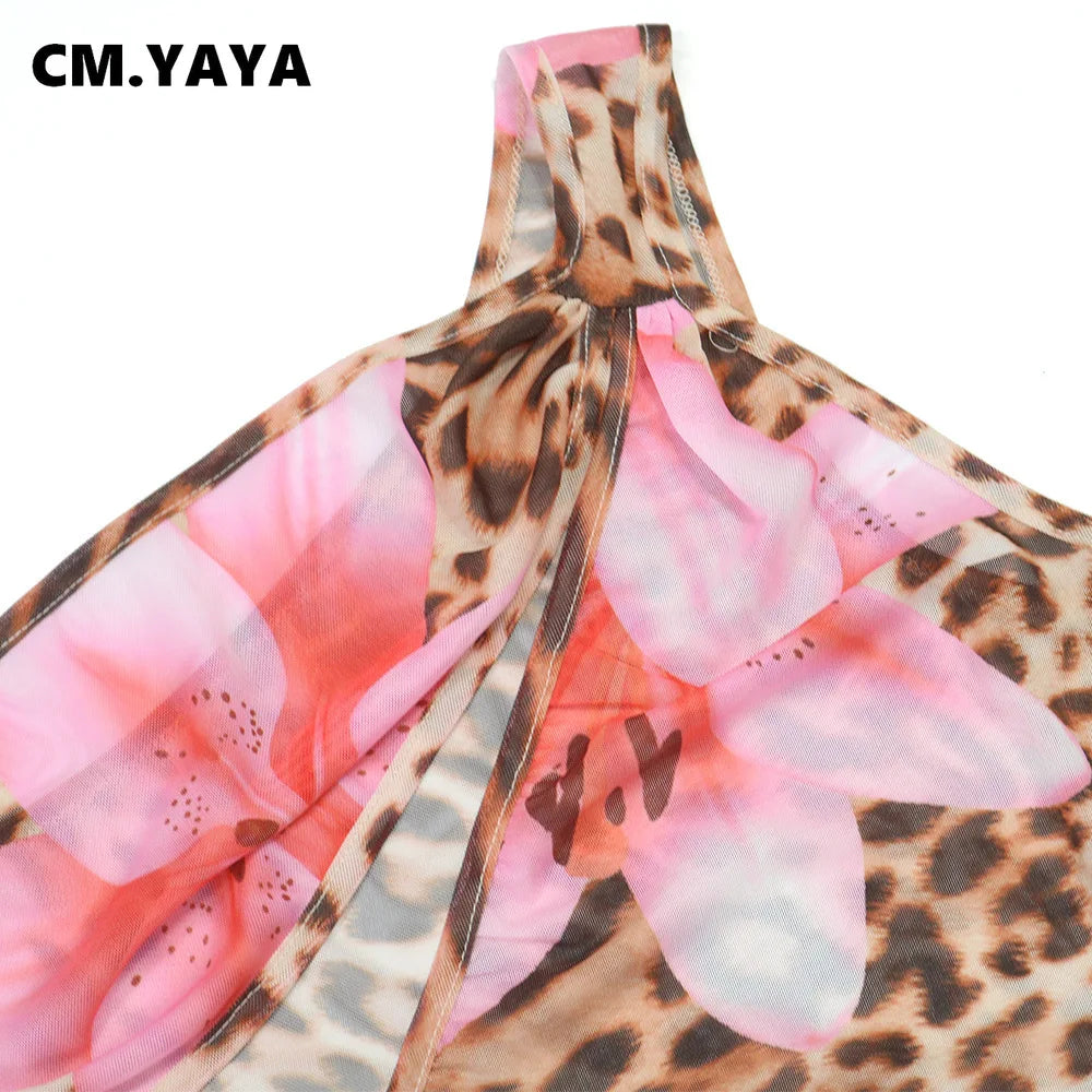 Women Floral Leopsrd Printed Sleeveless High Side Split Long Maxi Dress 2025 Skew Collar Sexy Birthday Party Dresses