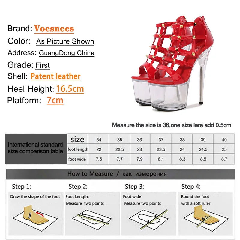 Super High Heel 16.5CM Summer New Metal Rivet Sandals 2022 Chic Sexy Hollow Out Net Transparent Platform Nightclub Ladies Shoes