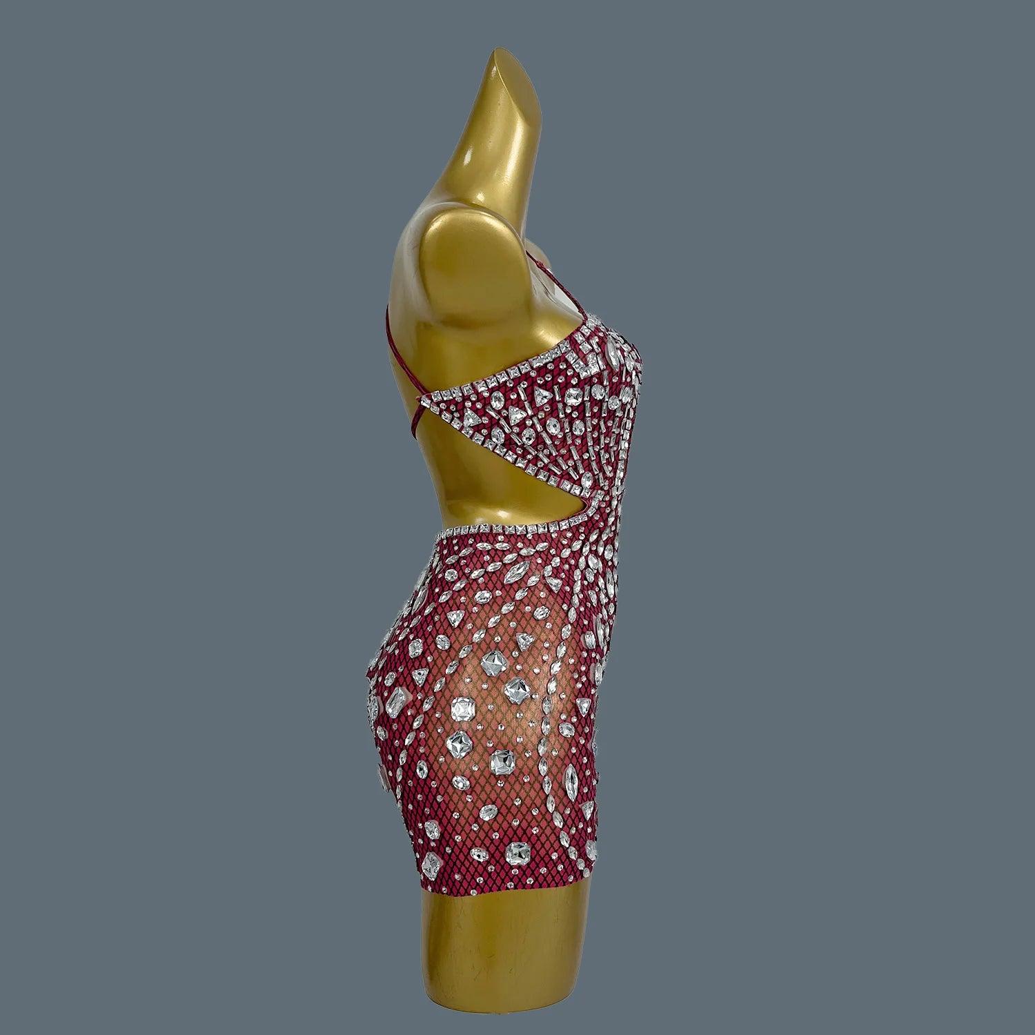 Luxury Women Sparkly Diamonds Backless Hole Sexy Party Mini Dress Performance Club Stage Singer Dancer Wear Party Gown Juanlian