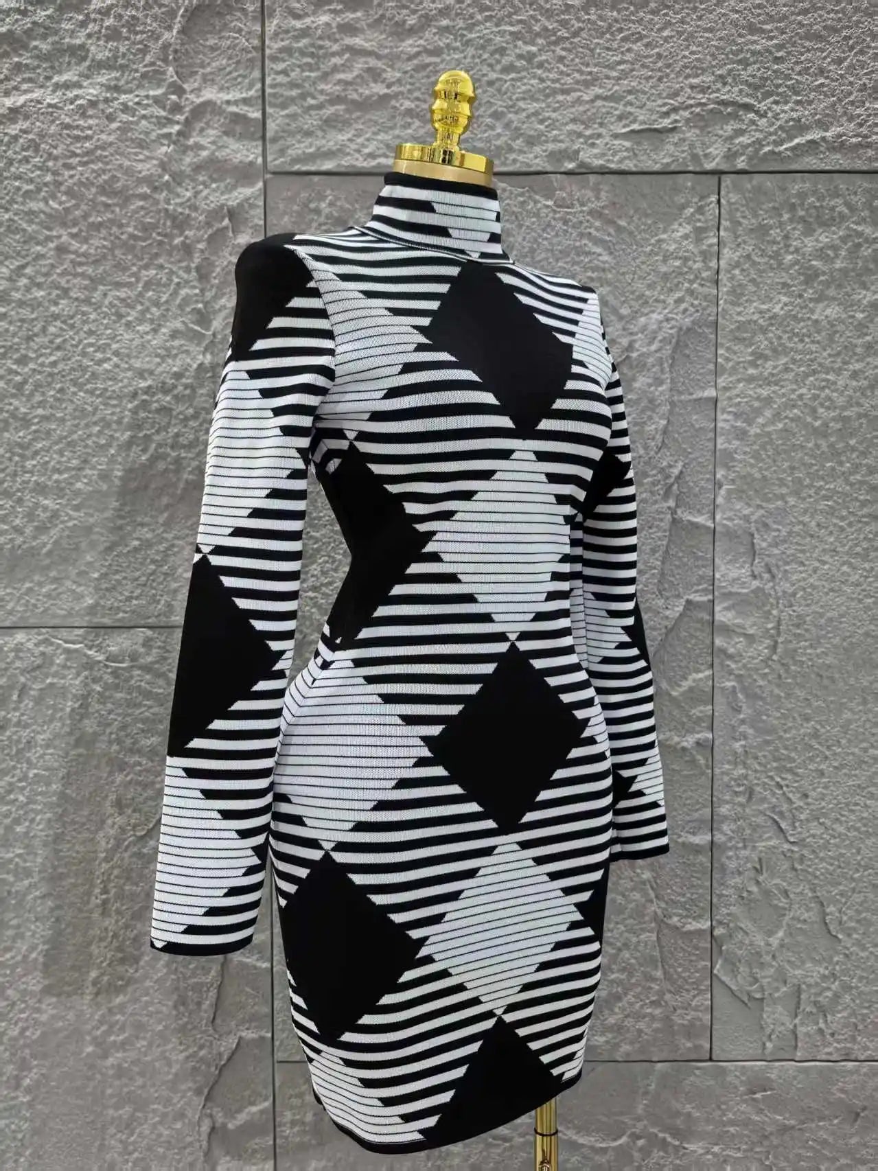 Women Long Sleeve Sexy Plaid Bodycon Mini Bandage Dress Fashion Evening Party Celebrate Office Wear Clothing