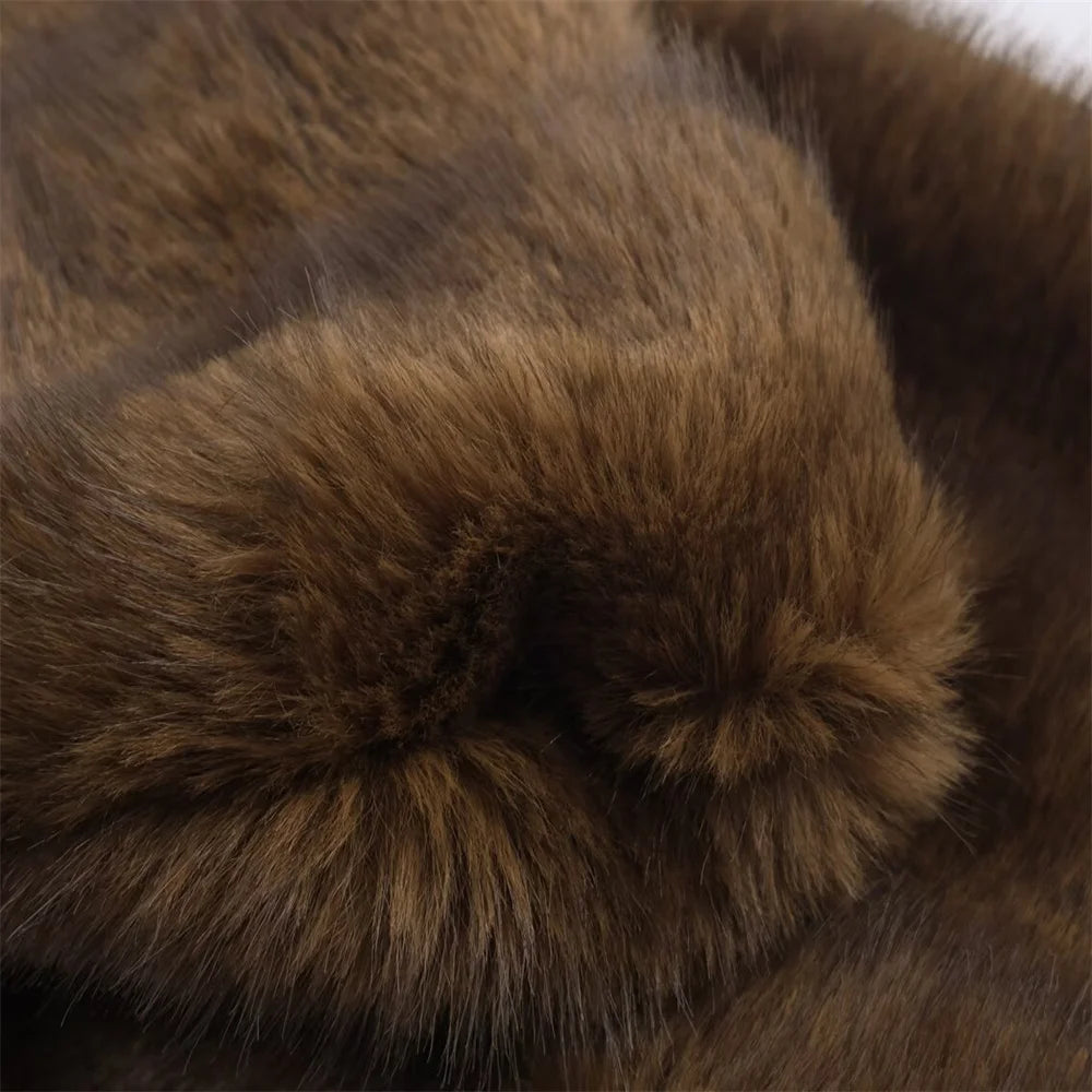 New autumn and winter women's fashion casual lapel long sleeved artificial fur effect short jacket jacket