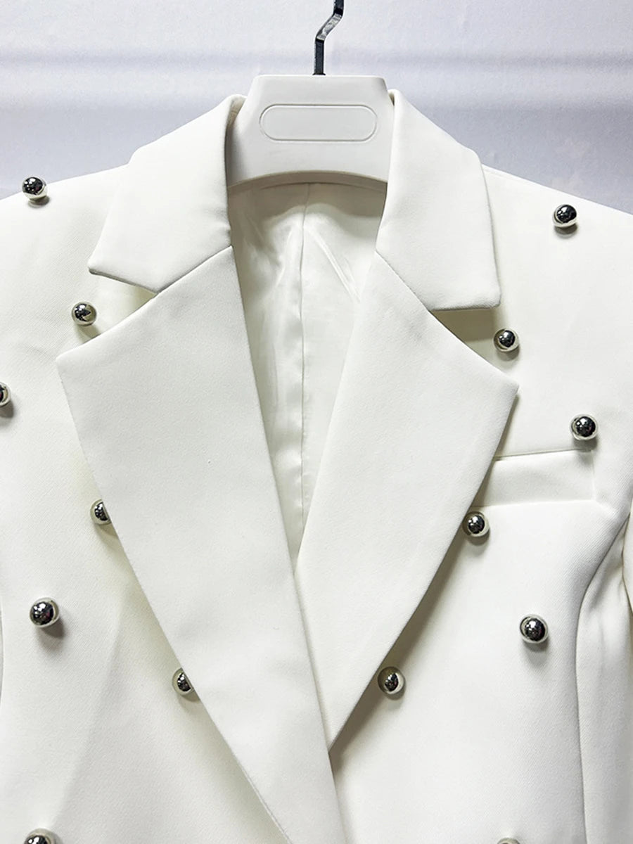 Solid Slimming Spliced Bead Fashion Short Jackets for Women Lapel Long Sleeves Temperament Jacket Female Clothing