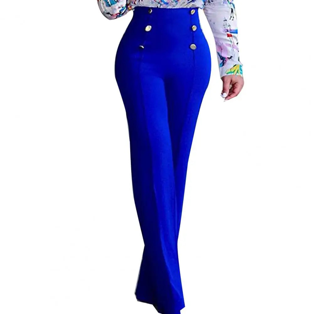 Women Wide Leg Pants High Waist Autumn Ladies Fashion Trousers Solid Color Comfortable Soft Bell-bottoms Pants Women Clothing Royal Blue
